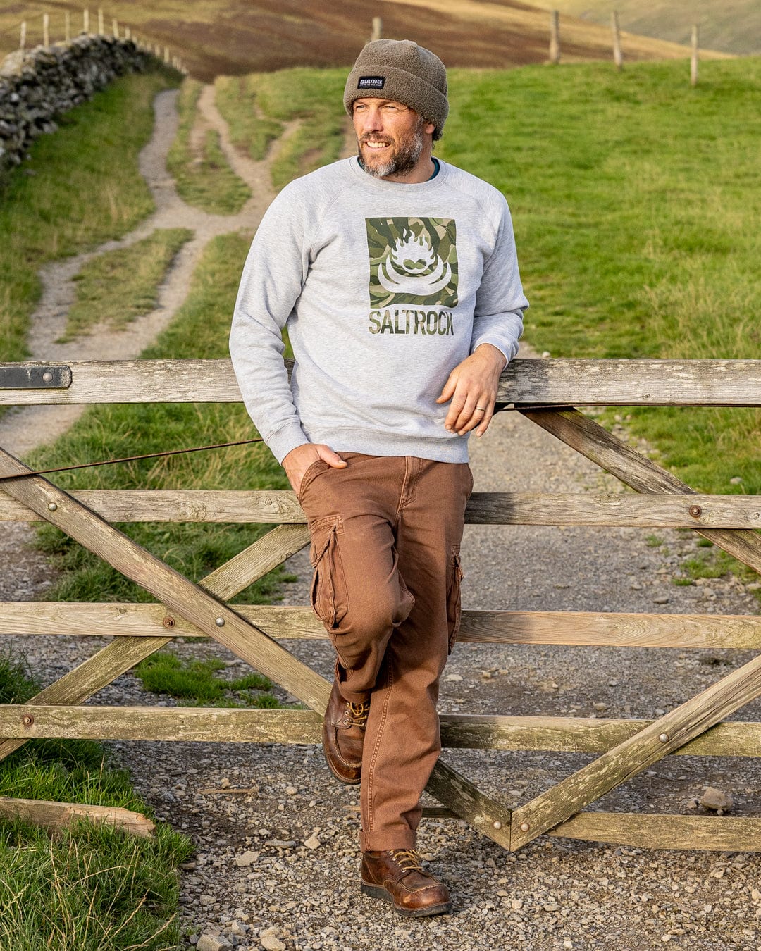 Camo Leaf Flame - Mens Sweat Shirt - Grey - Image 8