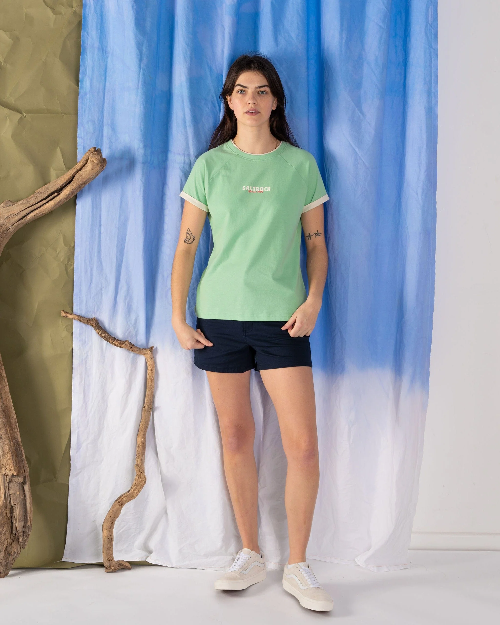Cara - Womens Mid Rise Chino Shorts - Blue - Image 10