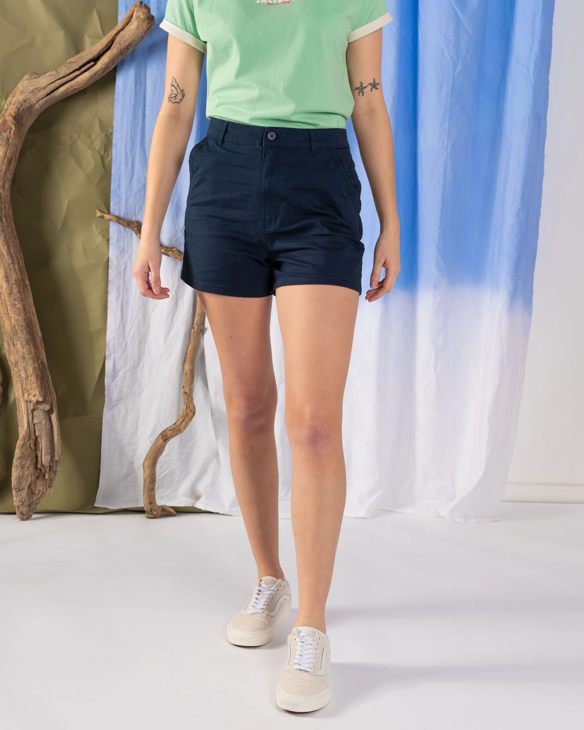 Cara - Womens Mid Rise Chino Shorts - Blue - Image 7