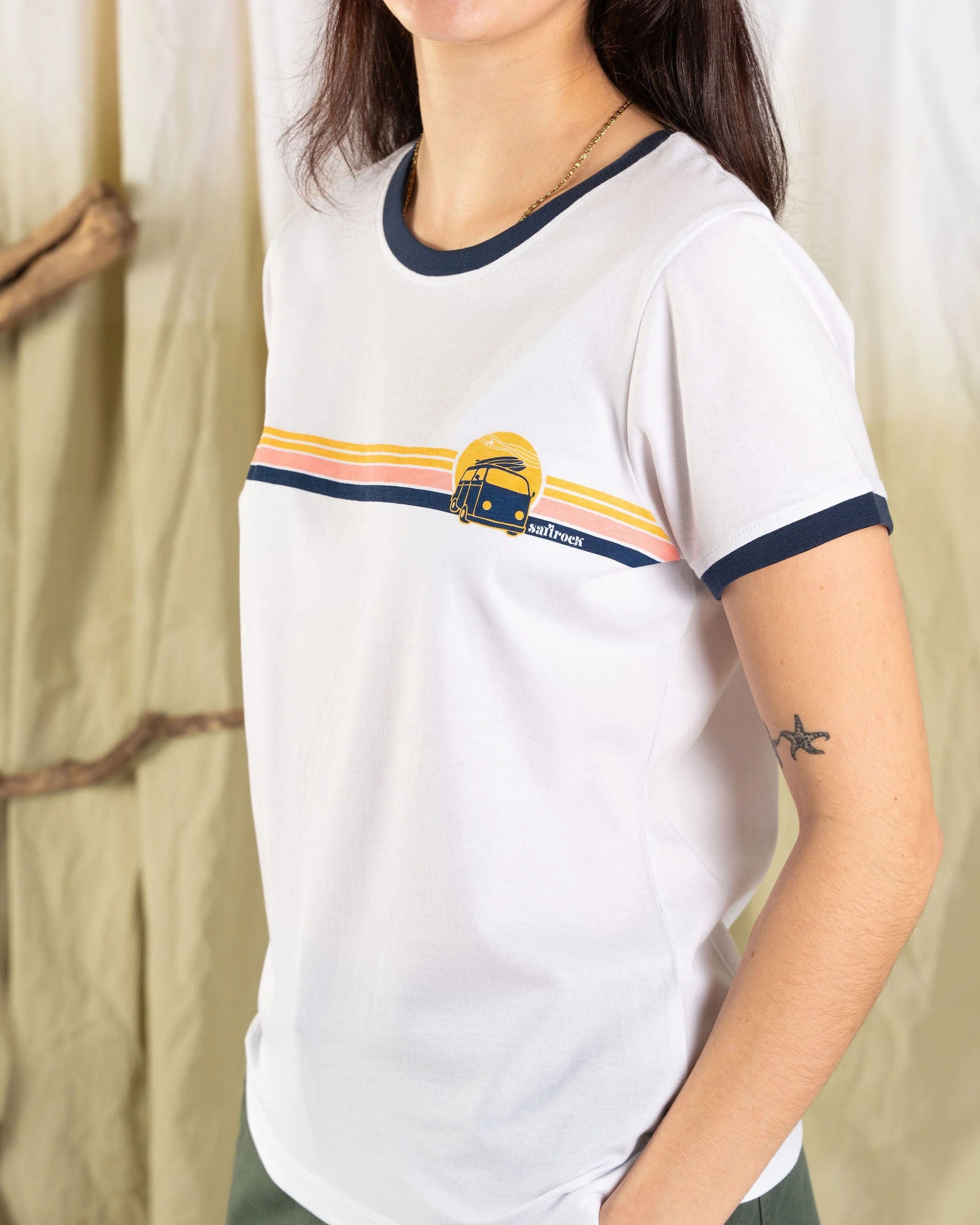 Celeste Stripe - Womens Short Sleeve Stripe T-Shirt - White - Image 2