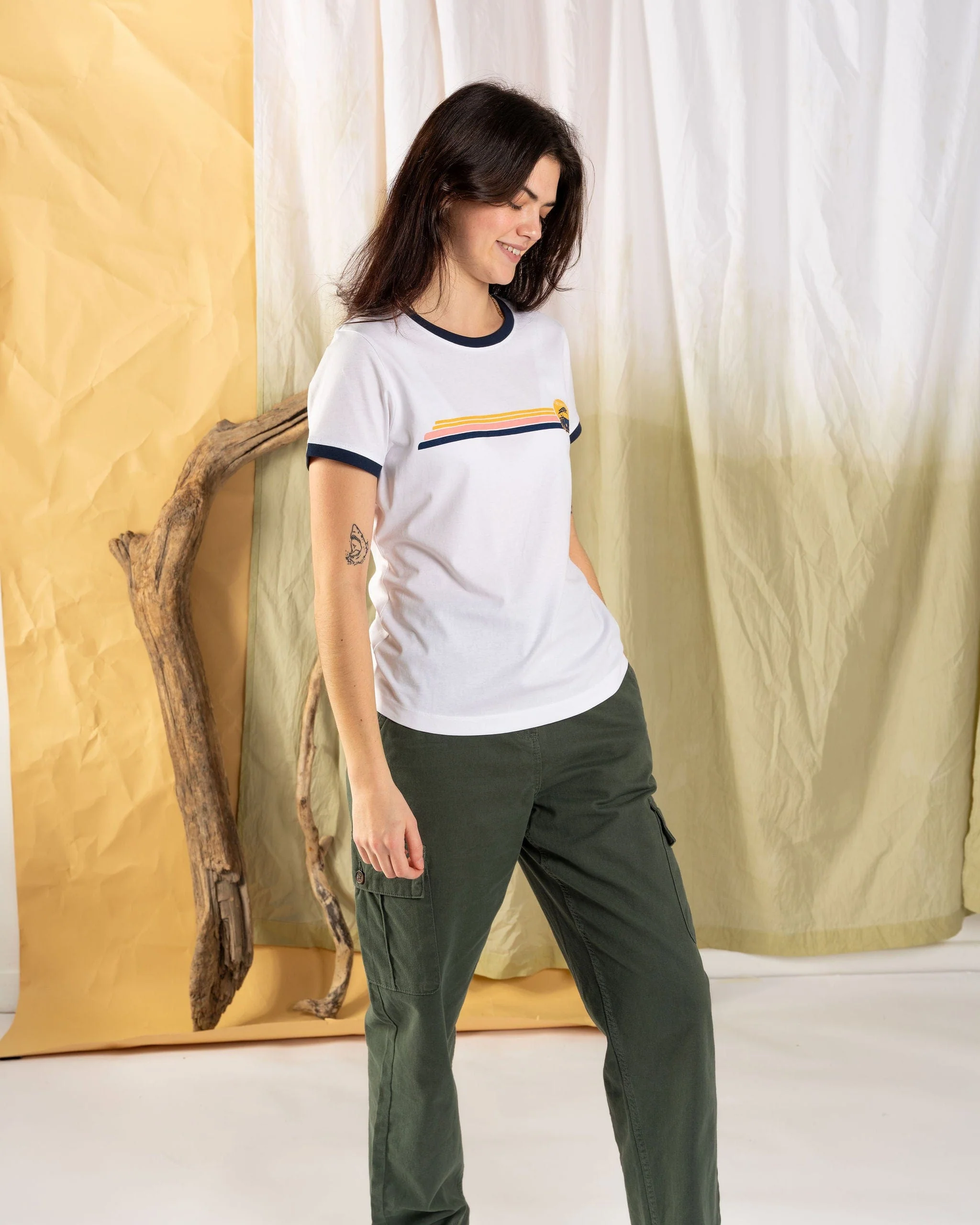 Celeste Stripe - Womens Short Sleeve Stripe T-Shirt - White - Image 6