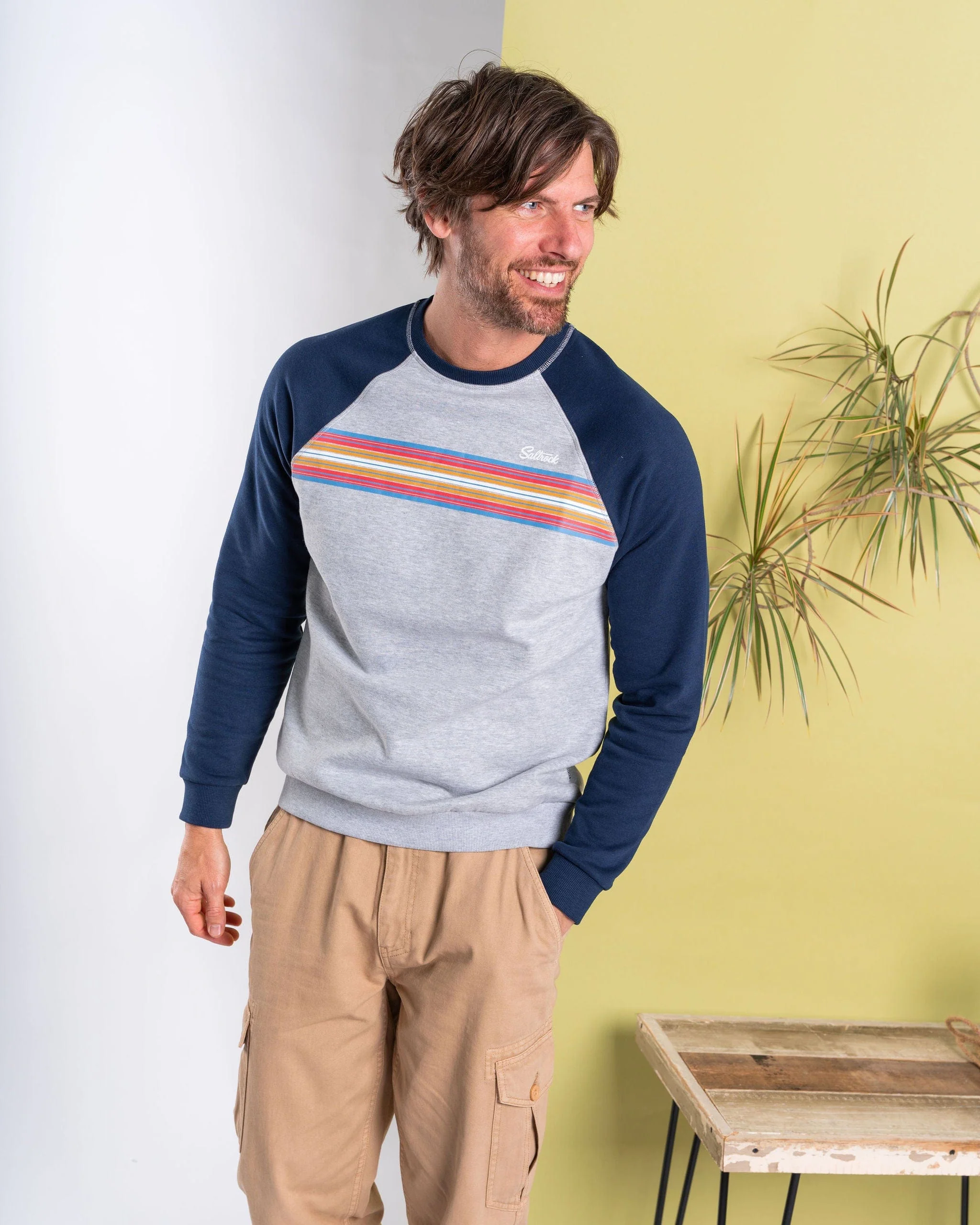 Classic Stripe - Mens Raglan Sweat - Blue/Grey - Image 4