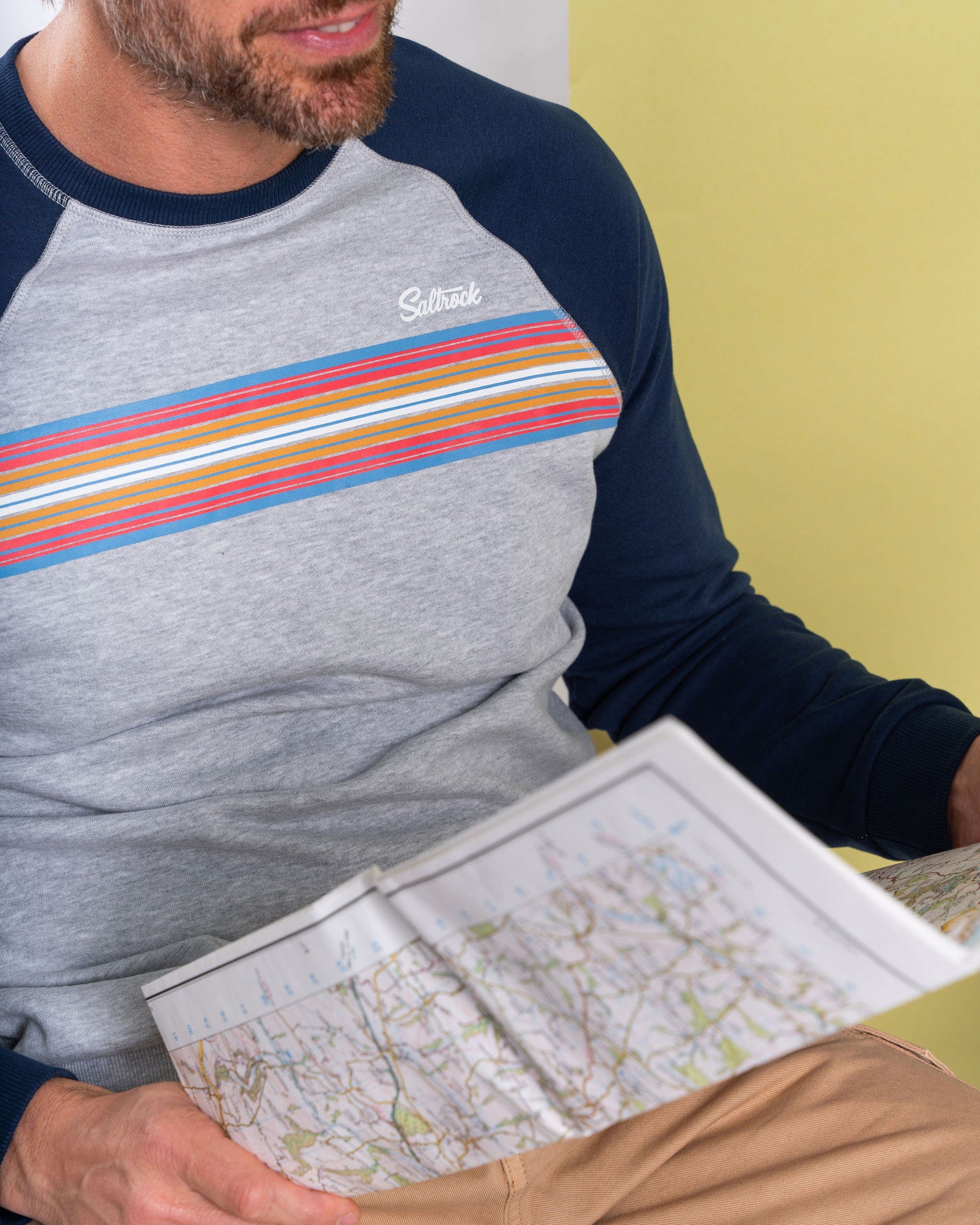 Classic Stripe - Mens Raglan Sweat - Blue/Grey - Image 7