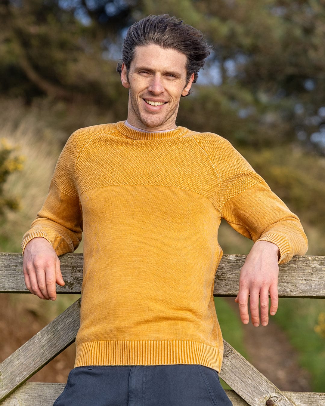 Coombe - Mens Knitted Jumper - Yellow - Image 4