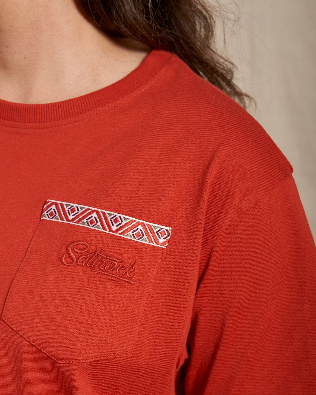 Cora - Womens Embroidered Cropped T-Shirt - Red - Image 2