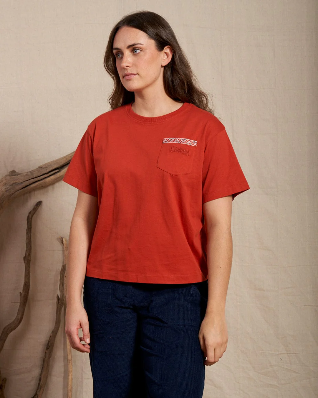 Cora - Womens Embroidered Cropped T-Shirt - Red - Image 4