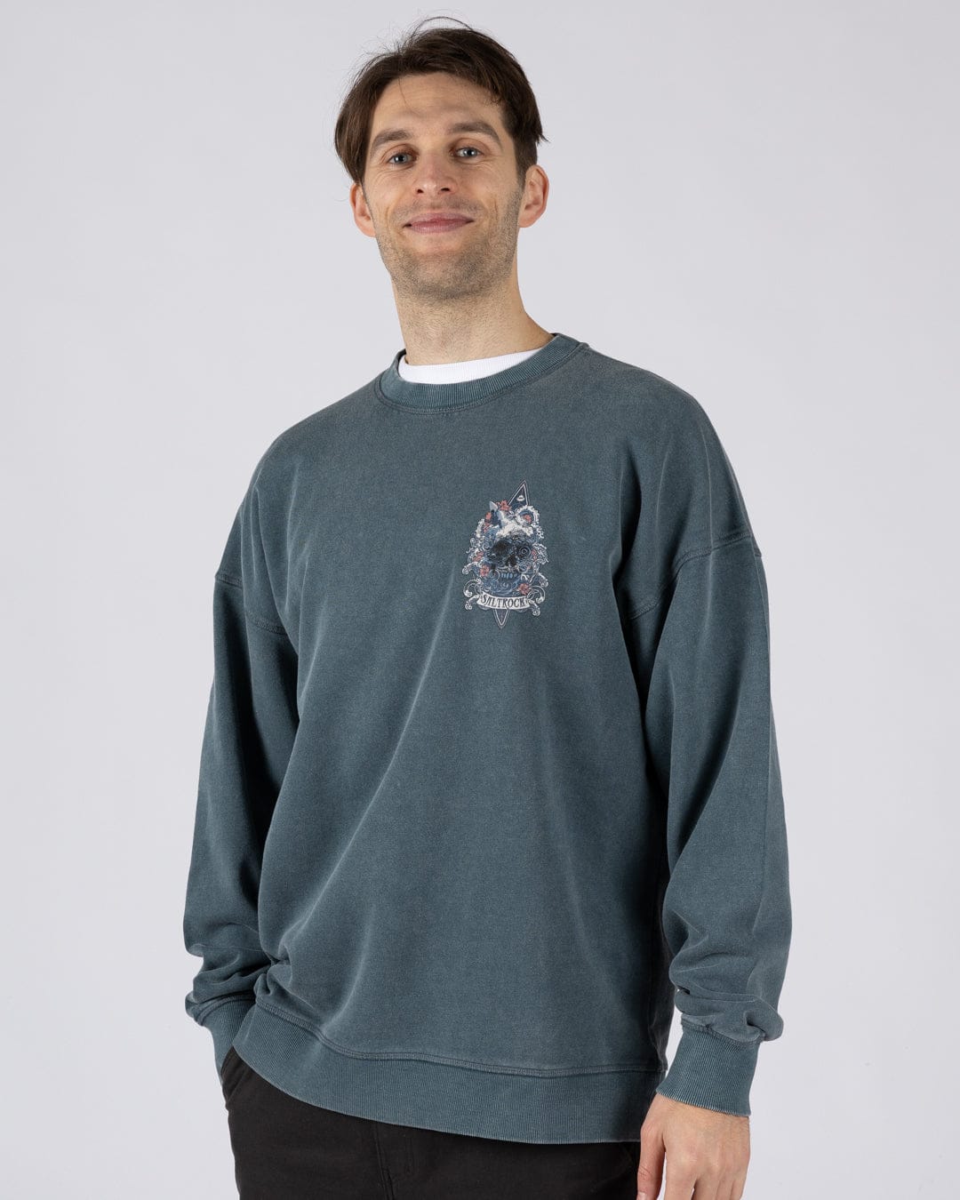 Dark Water -Mens Oversized Sweatshirt Top - Blue - Image 2