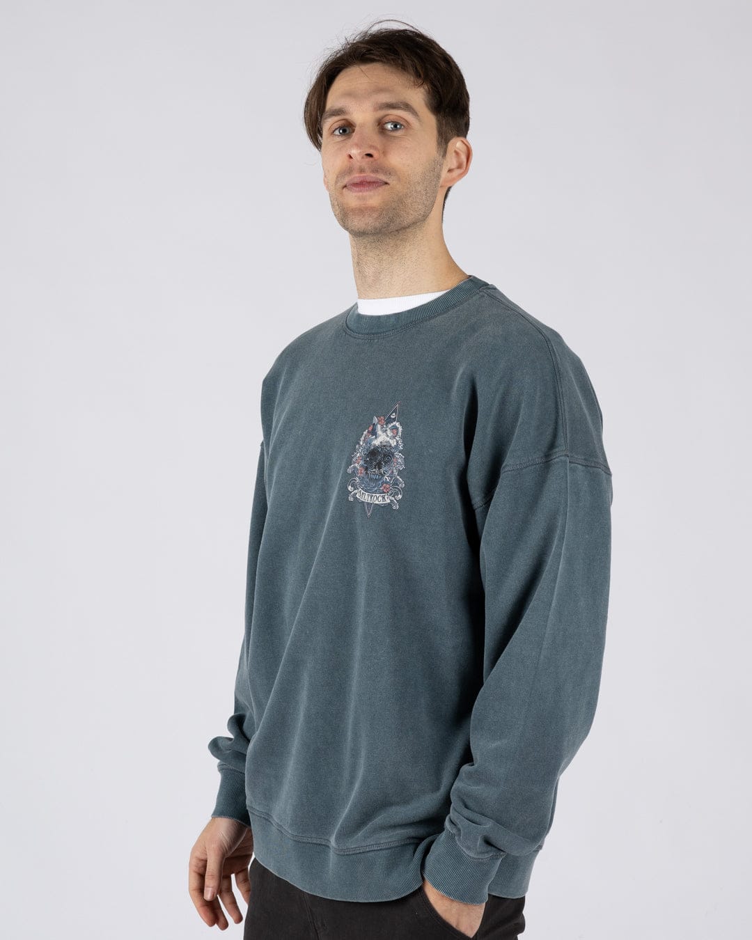 Dark Water -Mens Oversized Sweatshirt Top - Blue - Image 6