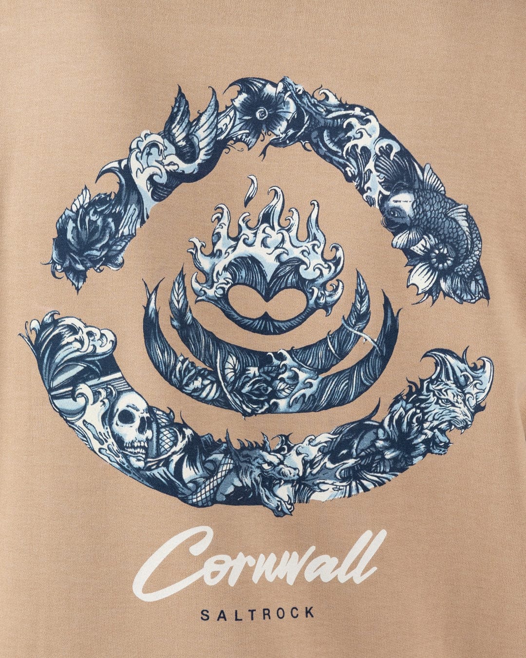 Deep Sea Flame Cornwall - Mens Pop Hoodie - Beige - Image 2