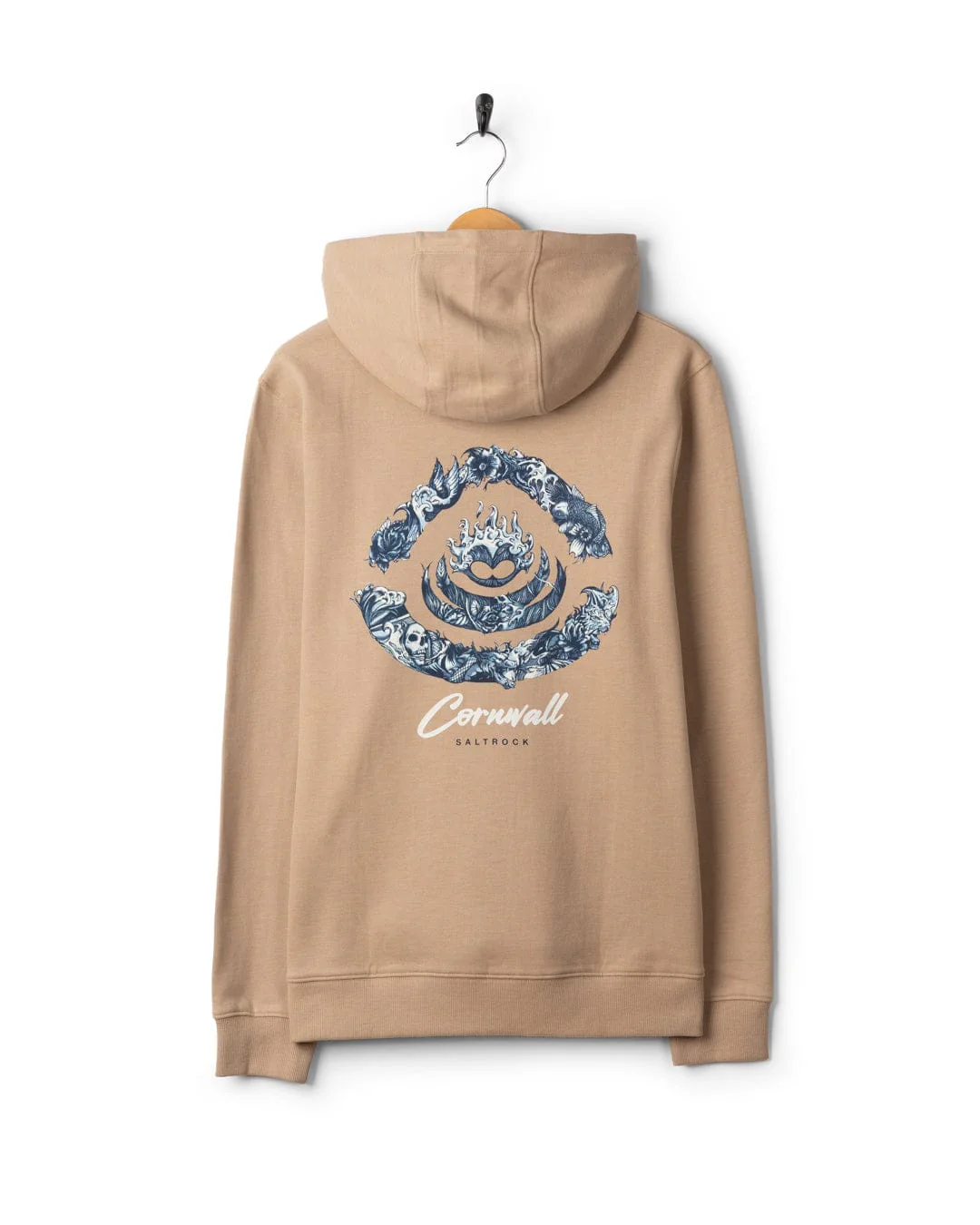 Deep Sea Flame Cornwall - Mens Pop Hoodie - Beige - Image 4