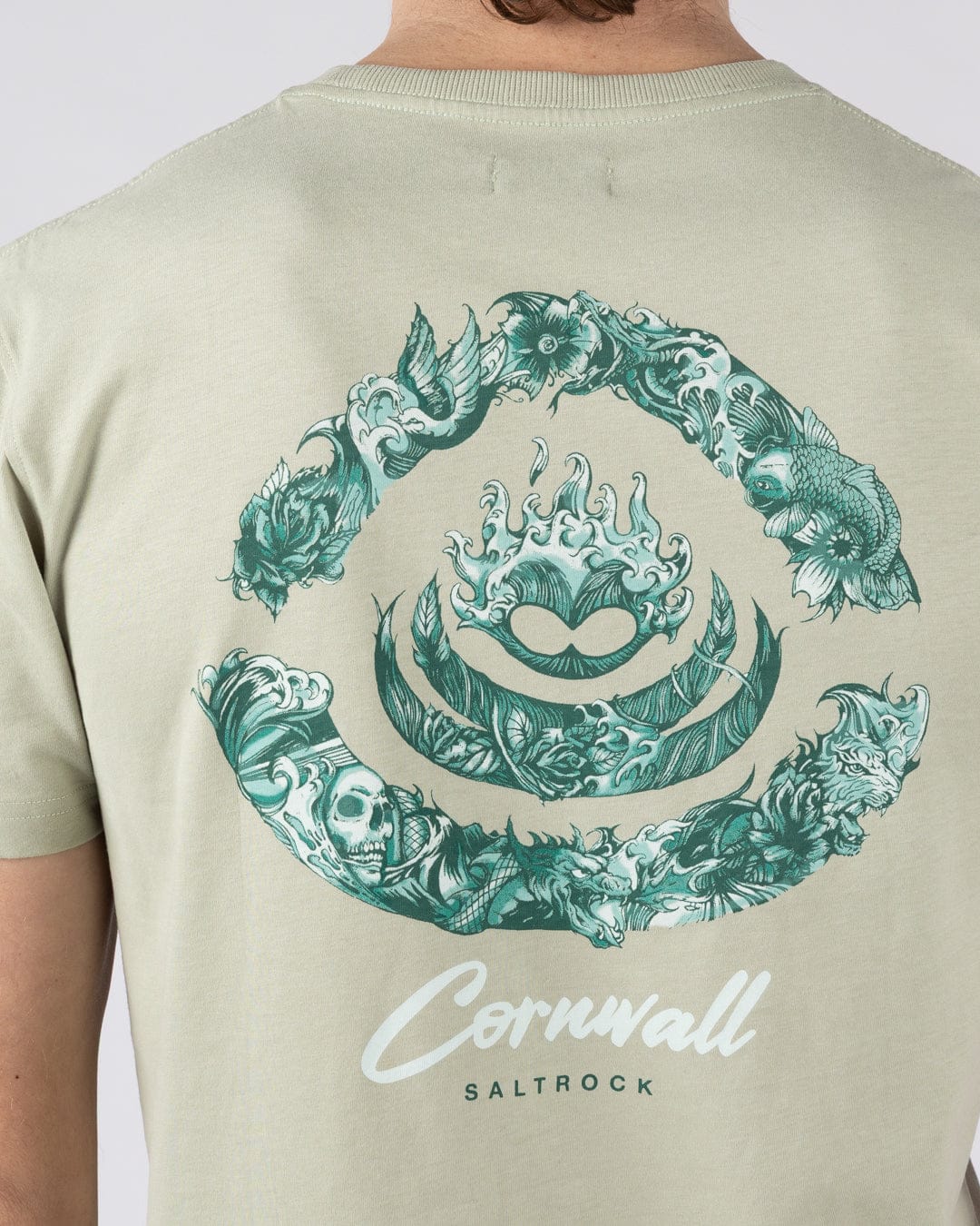 Deep Sea Flame Cornwall - Mens Short Sleeve T-Shirt - Light Green - Image 2