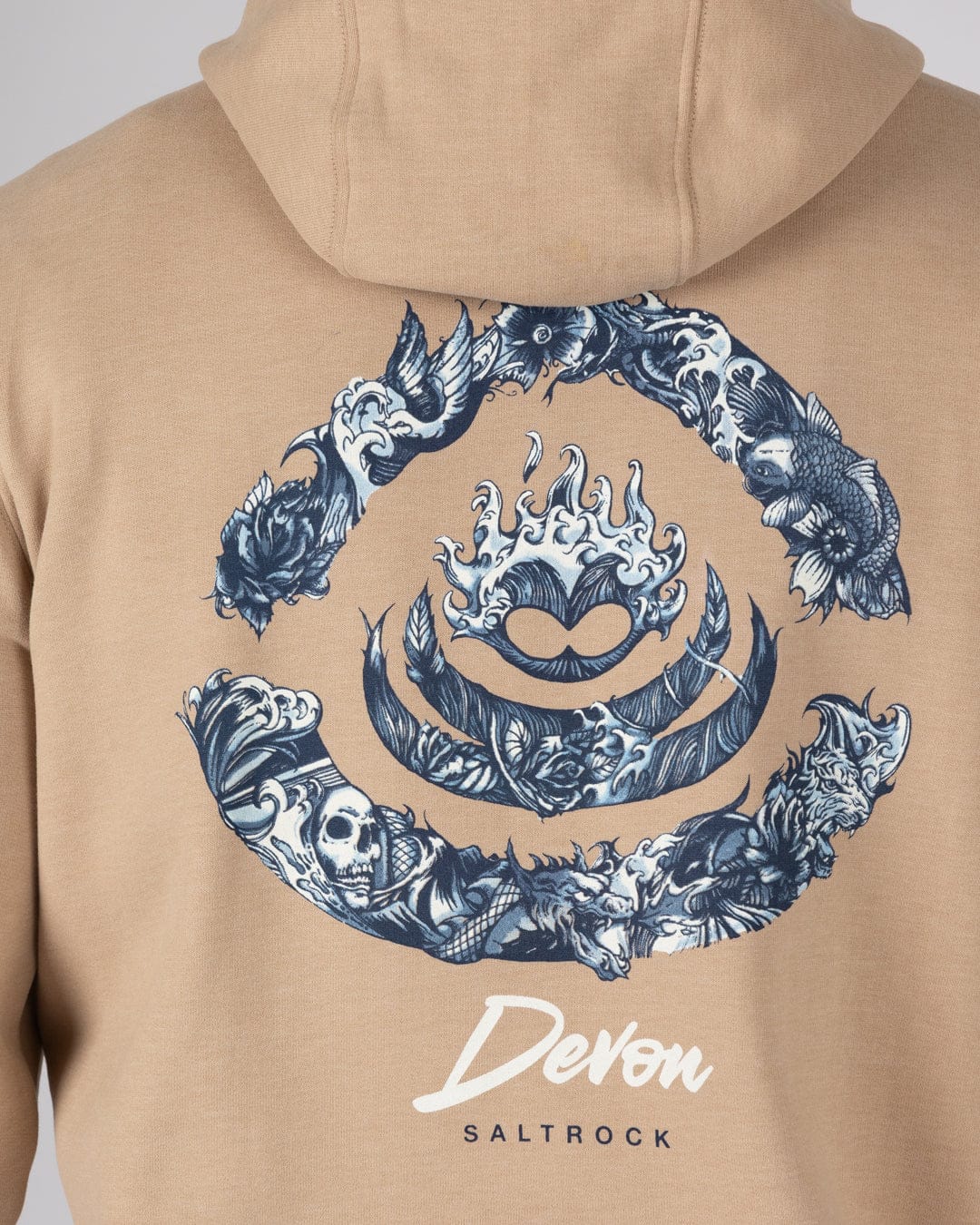 Deep Sea Flame Devon - Mens Pop Hoodie - Beige - Image 2