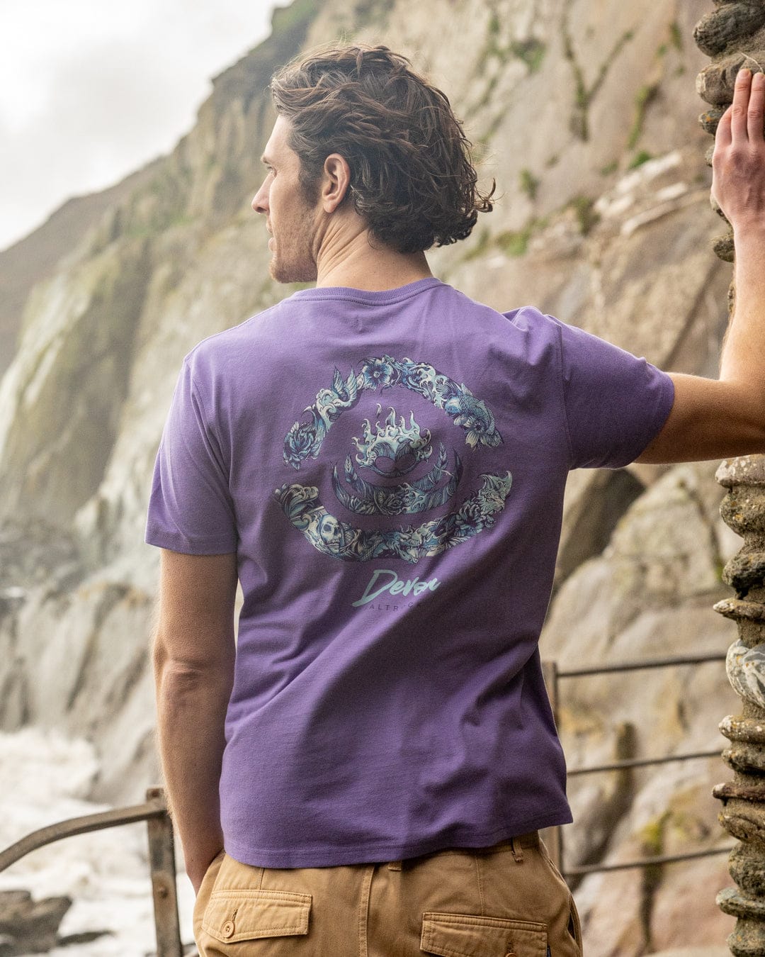 Deep Sea Flame Devon  - Mens Short Sleeve T-Shirt - Purple - Image 3