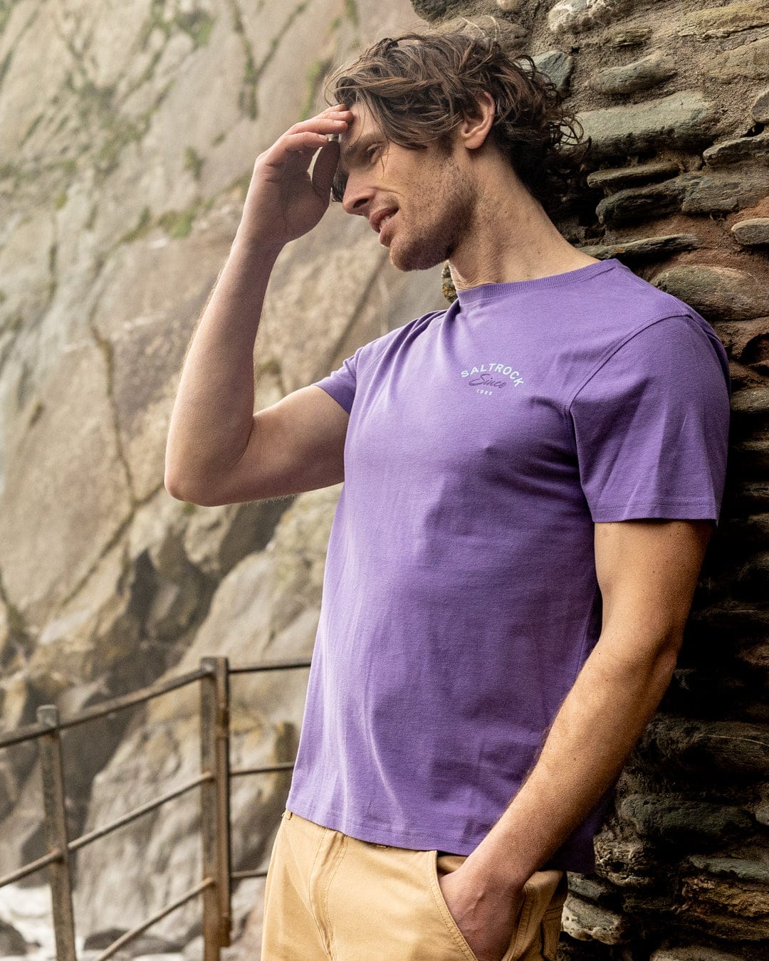 Deep Sea Flame Devon  - Mens Short Sleeve T-Shirt - Purple - Image 4