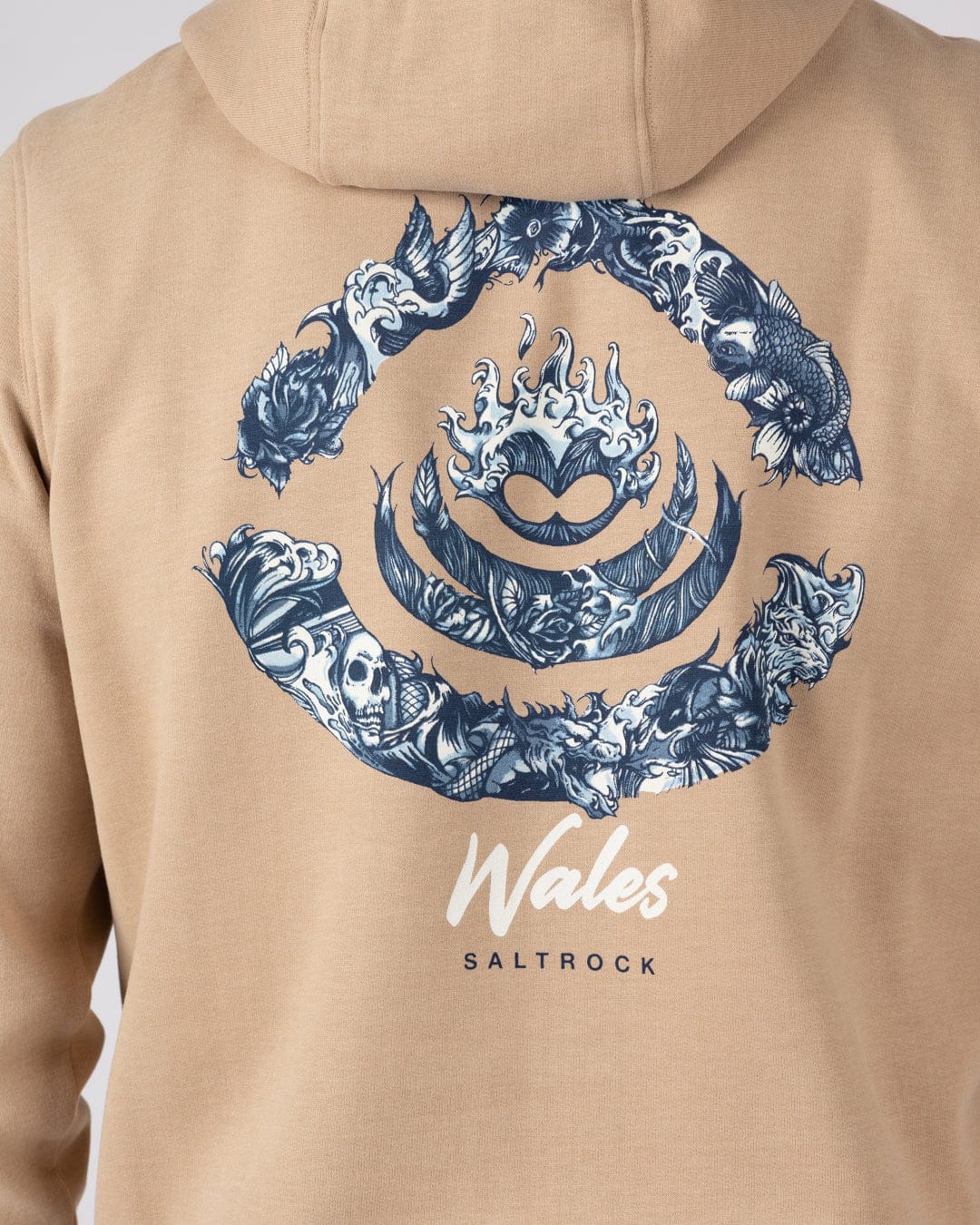 Deep Sea Flame Wales - Mens Pop Hoodie - Beige - Image 2