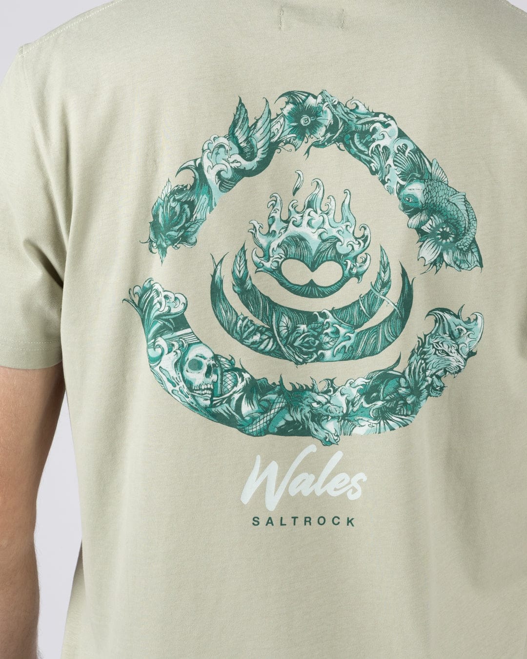 Deep Sea Flame Wales - Mens Short Sleeve - Light Green - Image 2