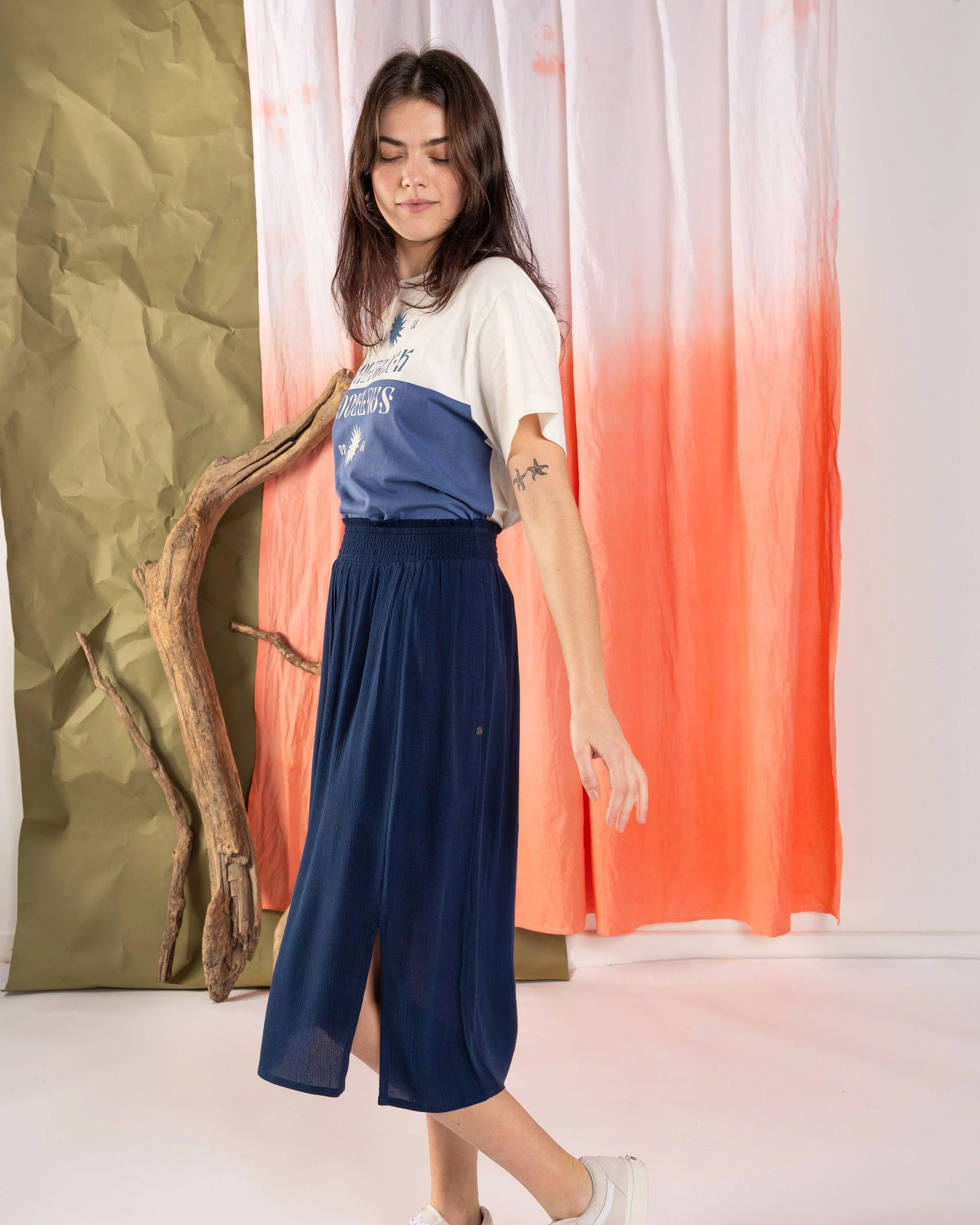 Deya - Womens Midi Crinkle Skirt - Blue - Image 3