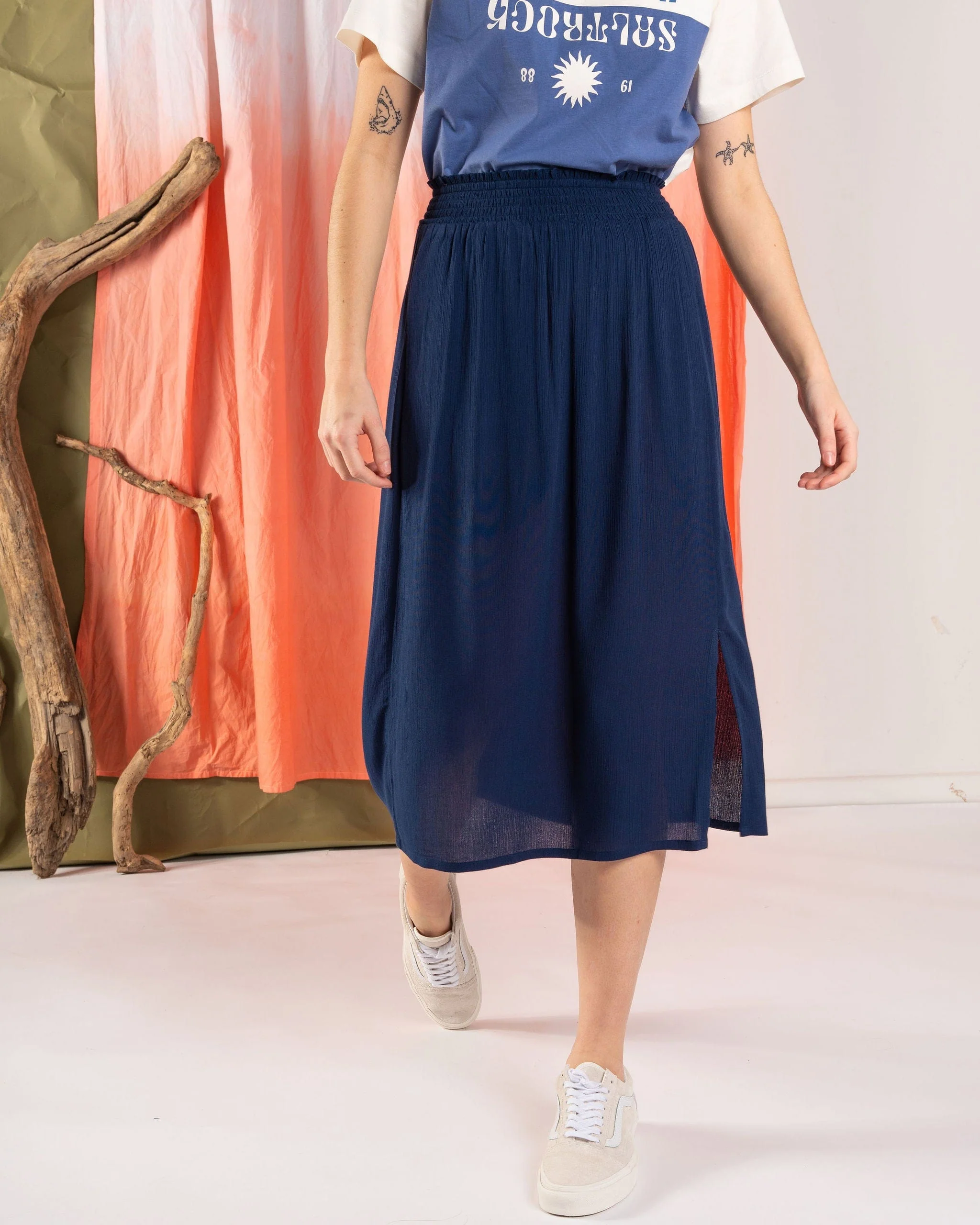 Deya - Womens Midi Crinkle Skirt - Blue - Image 6