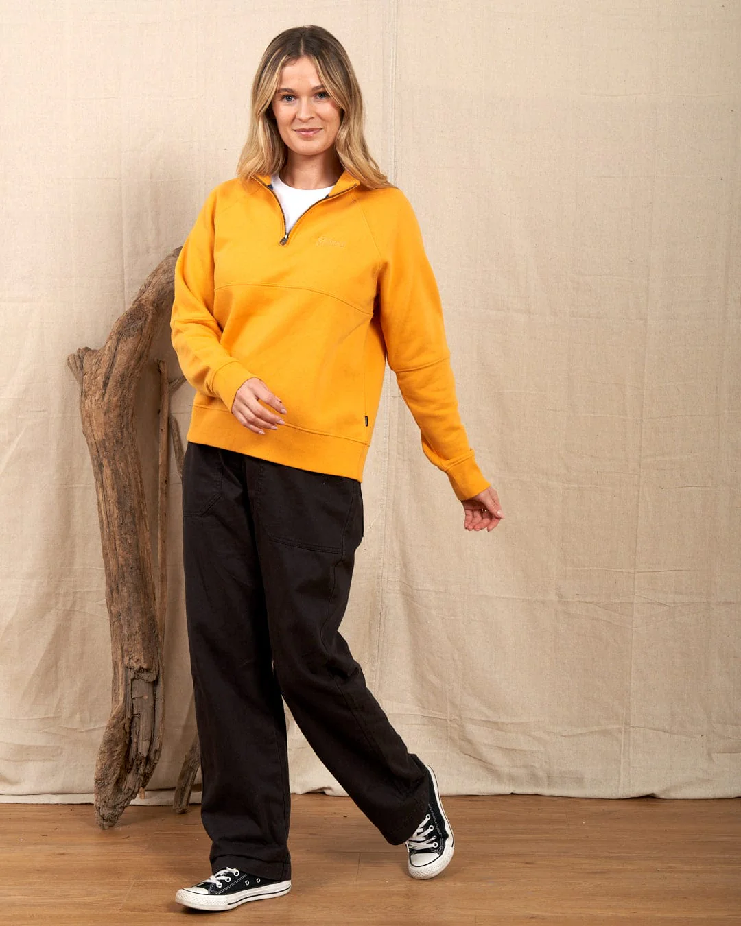 Dimensions - Womens 1/4 Neck Recycled Sweat - Yellow - Image 8