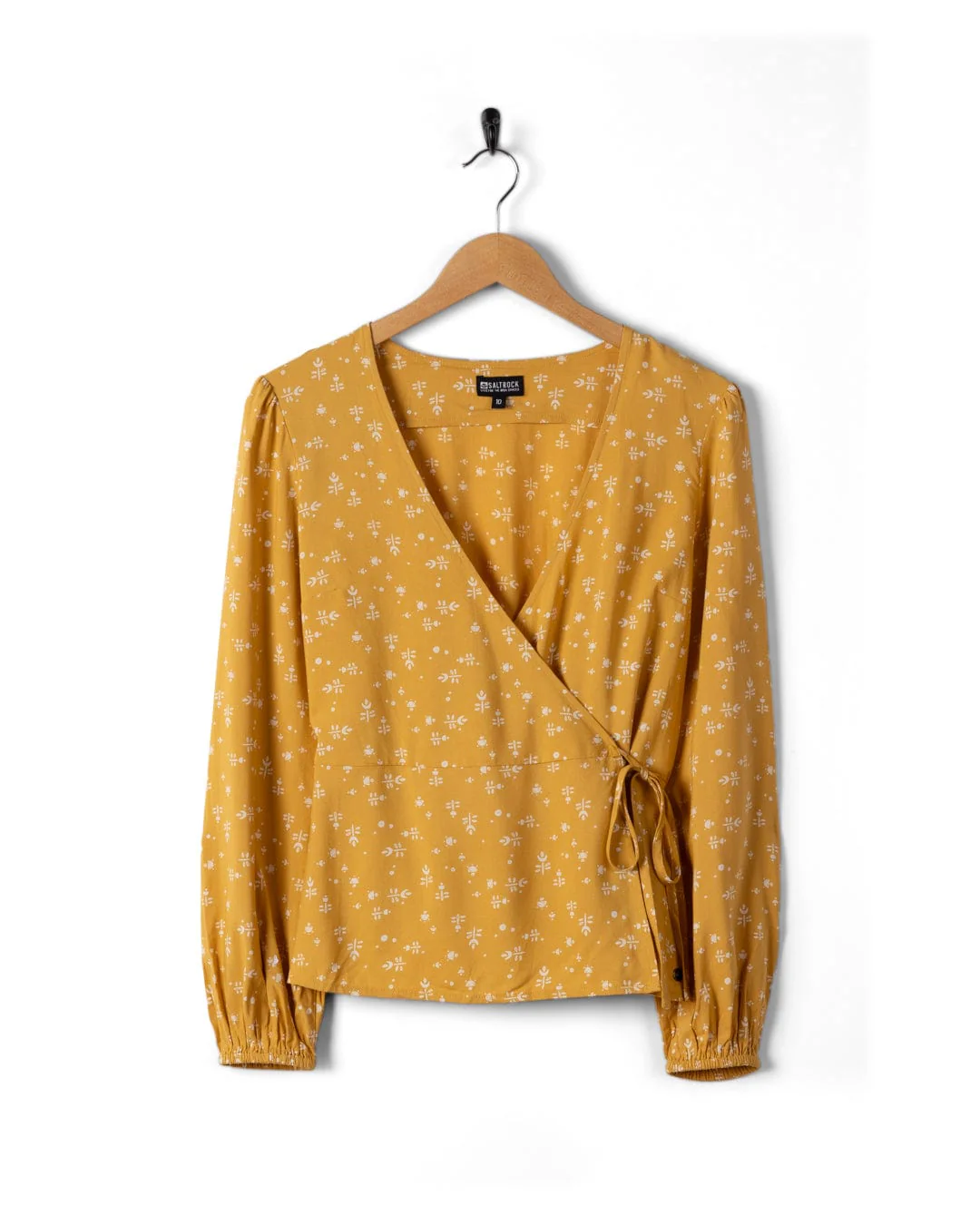 Drew - Womens Ditsy Floral Wrap Blouse - Yellow - Image 3