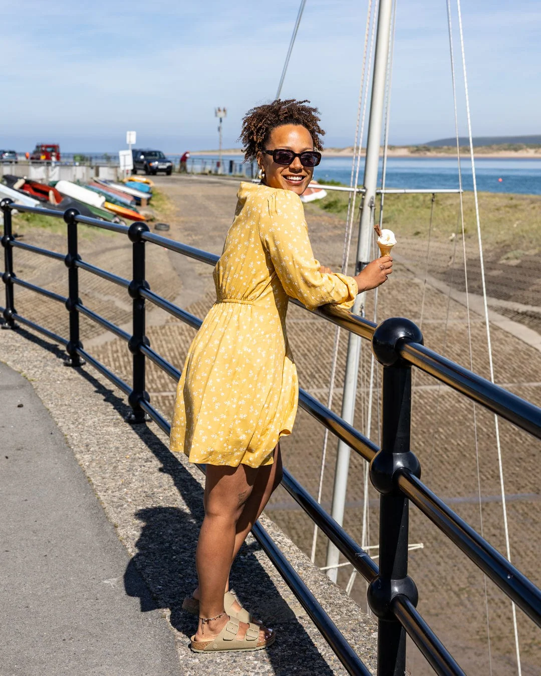 Drew - Womens Ditsy Floral Wrap Dress - Gold - Image 5