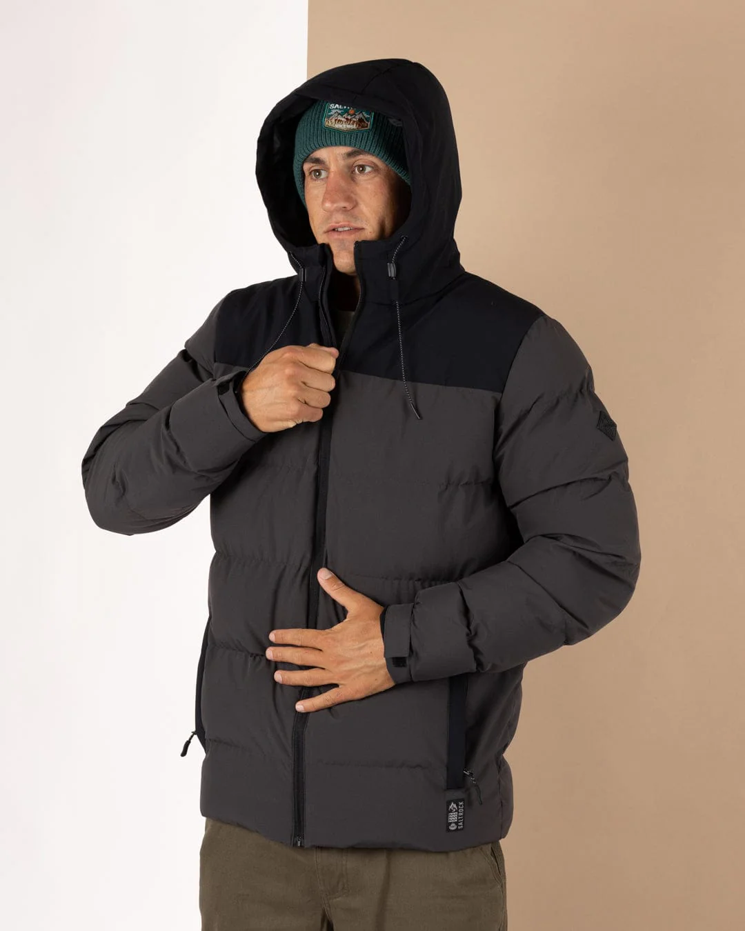 Dune - Mens Water Resistant Padded Jacket - Black/Grey - Image 15