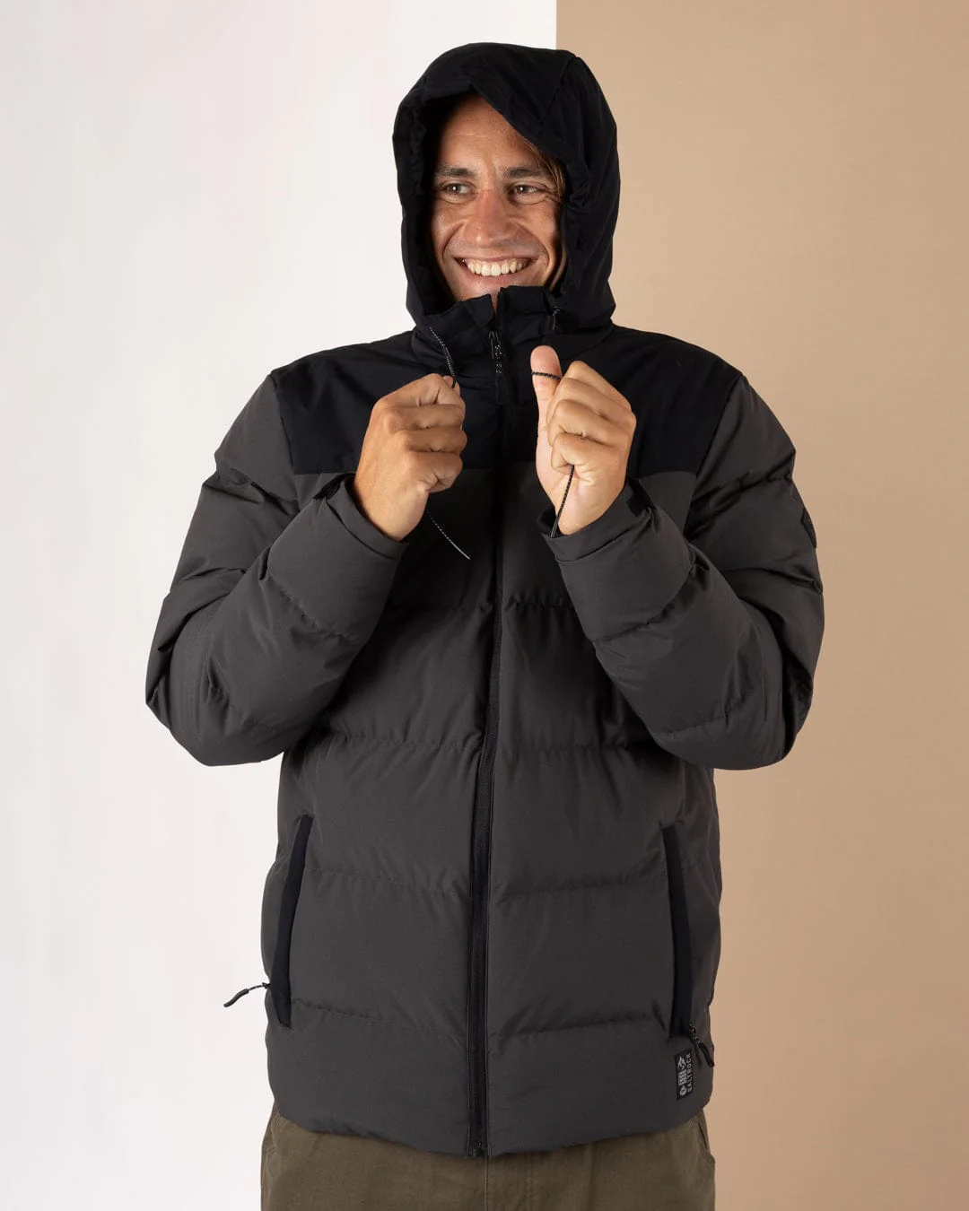 Dune - Mens Water Resistant Padded Jacket - Black/Grey - Image 3