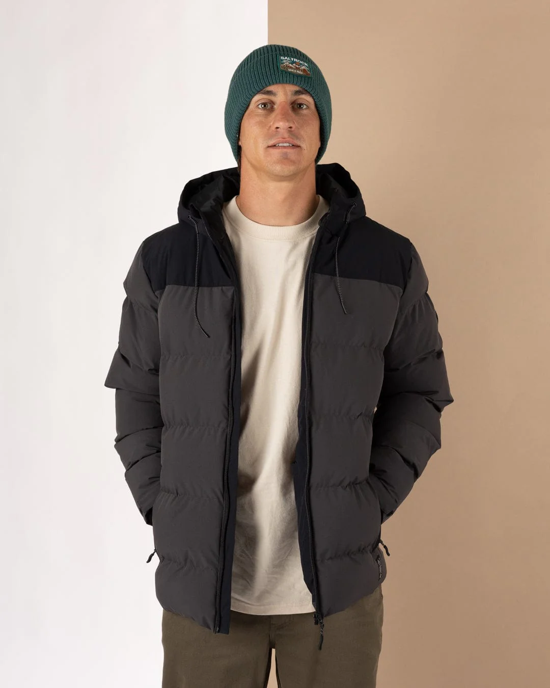 Dune - Mens Water Resistant Padded Jacket - Black/Grey - Image 5