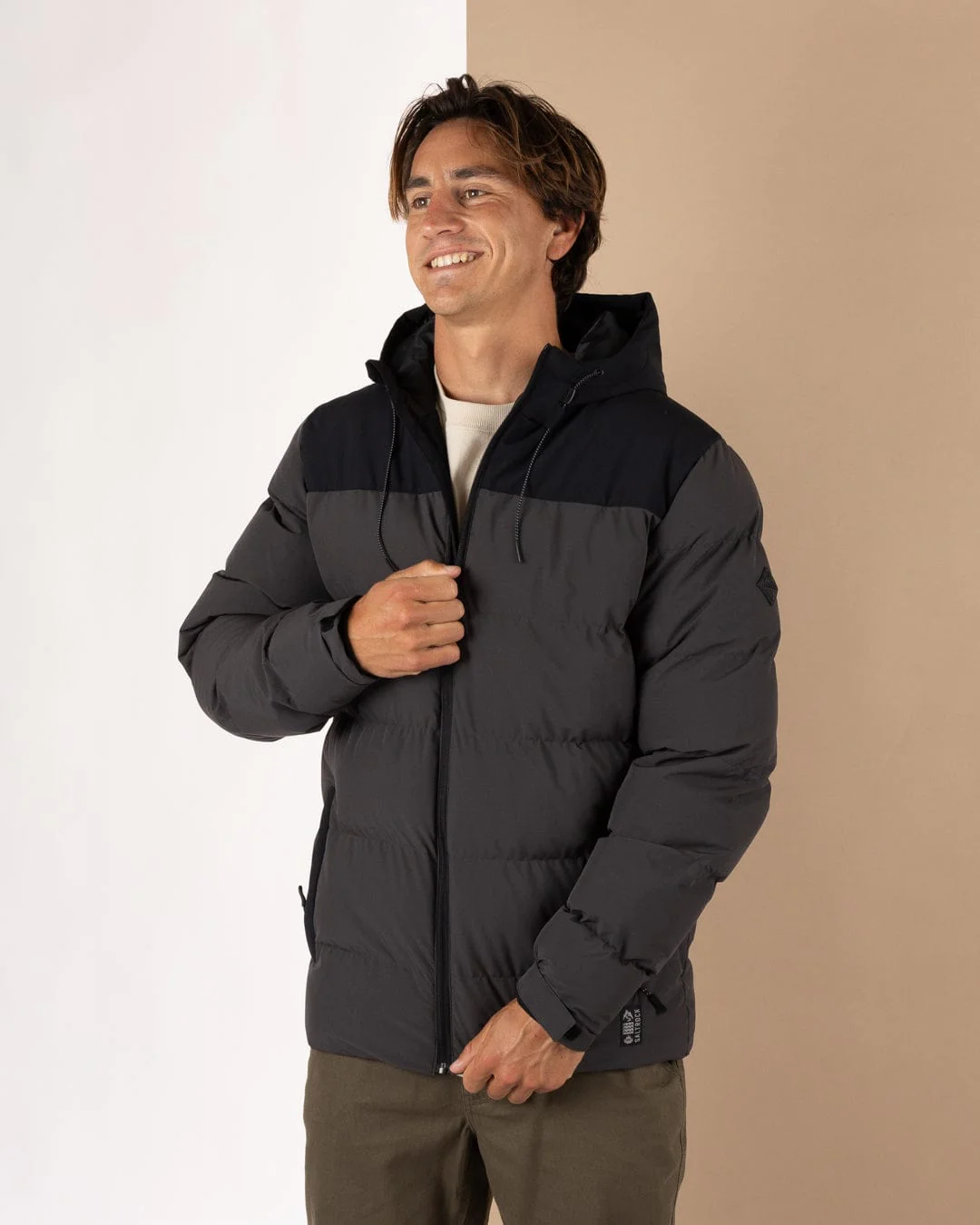Dune - Mens Water Resistant Padded Jacket - Black/Grey - Image 6