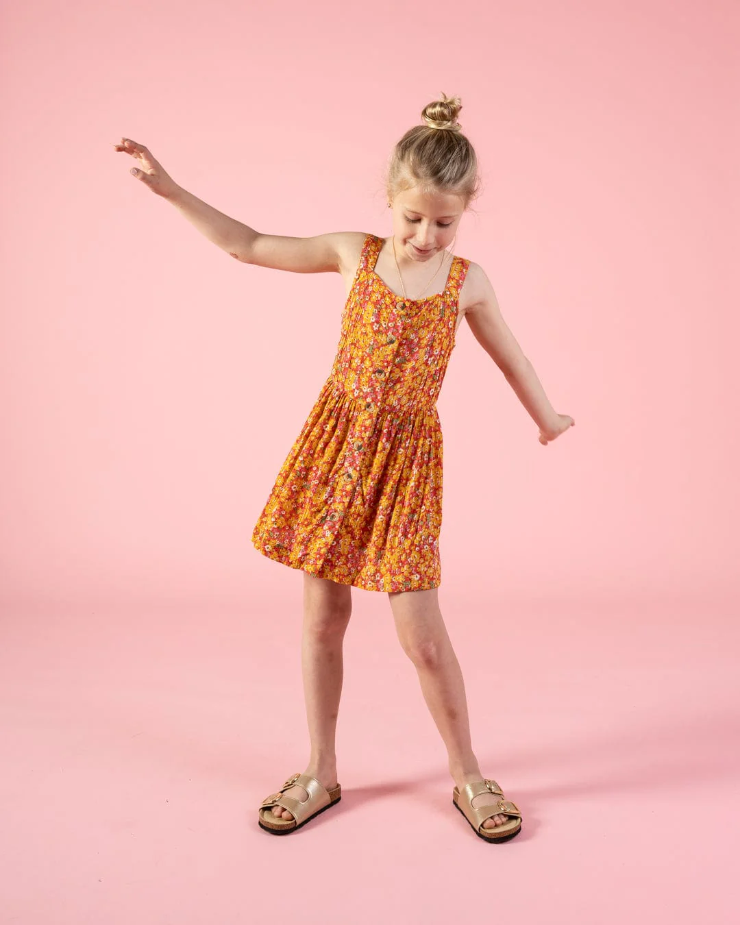 Emmy - Kids Strappy Floral Dress - Coral