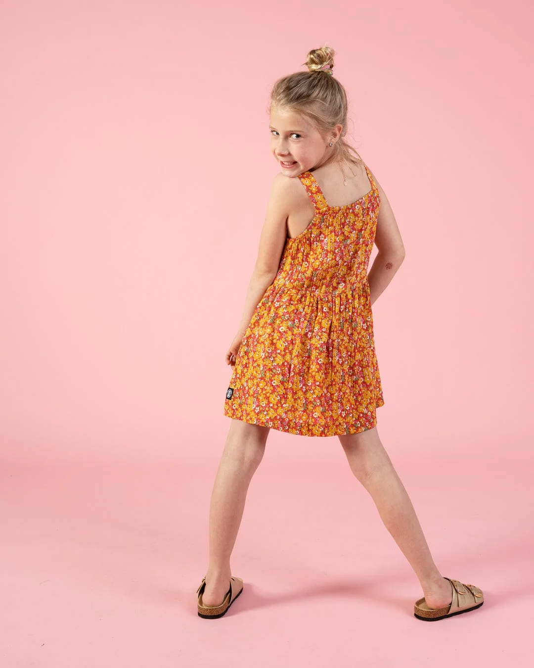 Emmy - Kids Strappy Floral Dress - Coral - Image 2