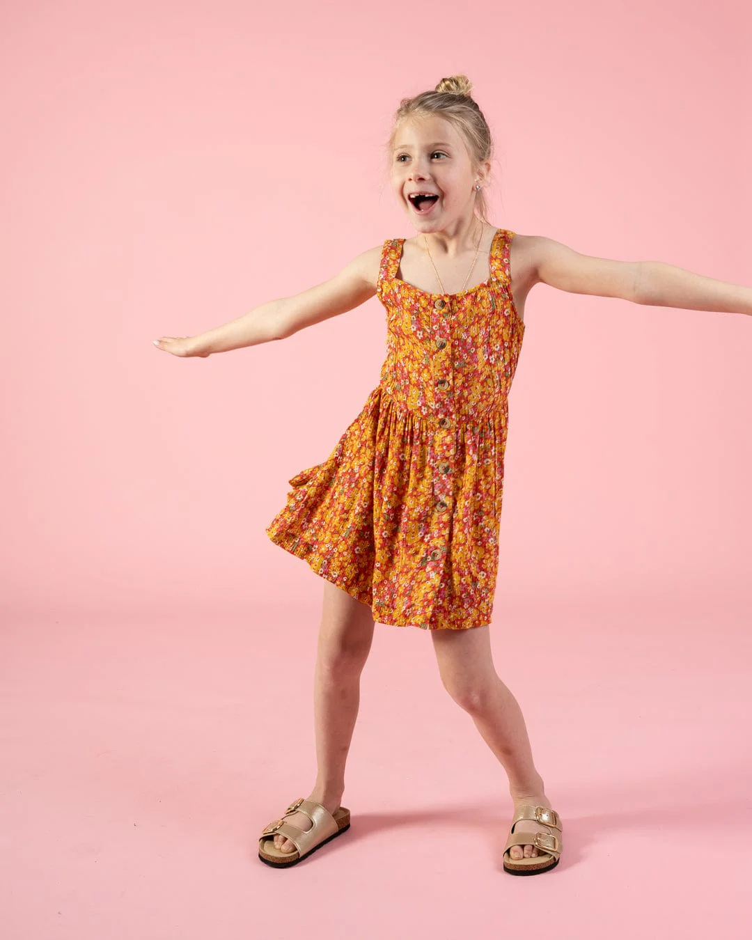 Emmy - Kids Strappy Floral Dress - Coral - Image 4