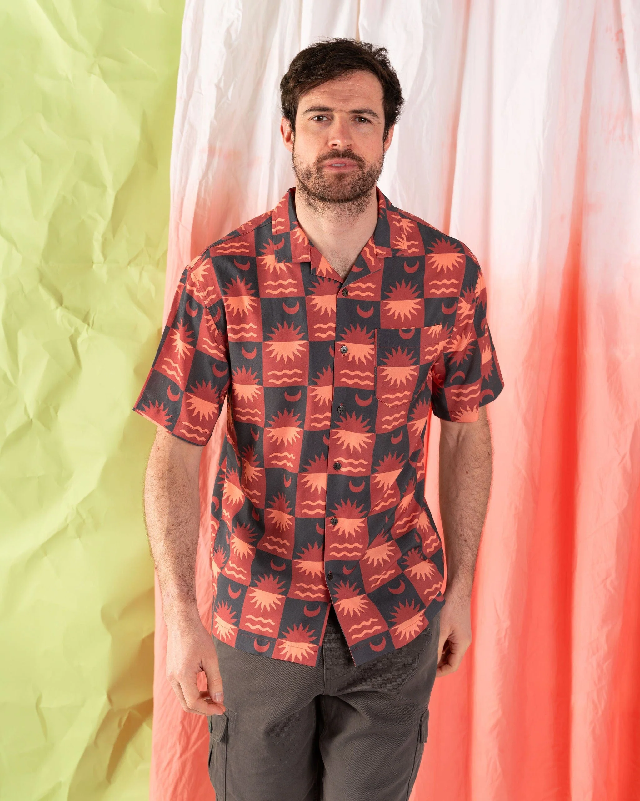 Equinox - Mens Revere Shirt - Grey/Coral - Image 3