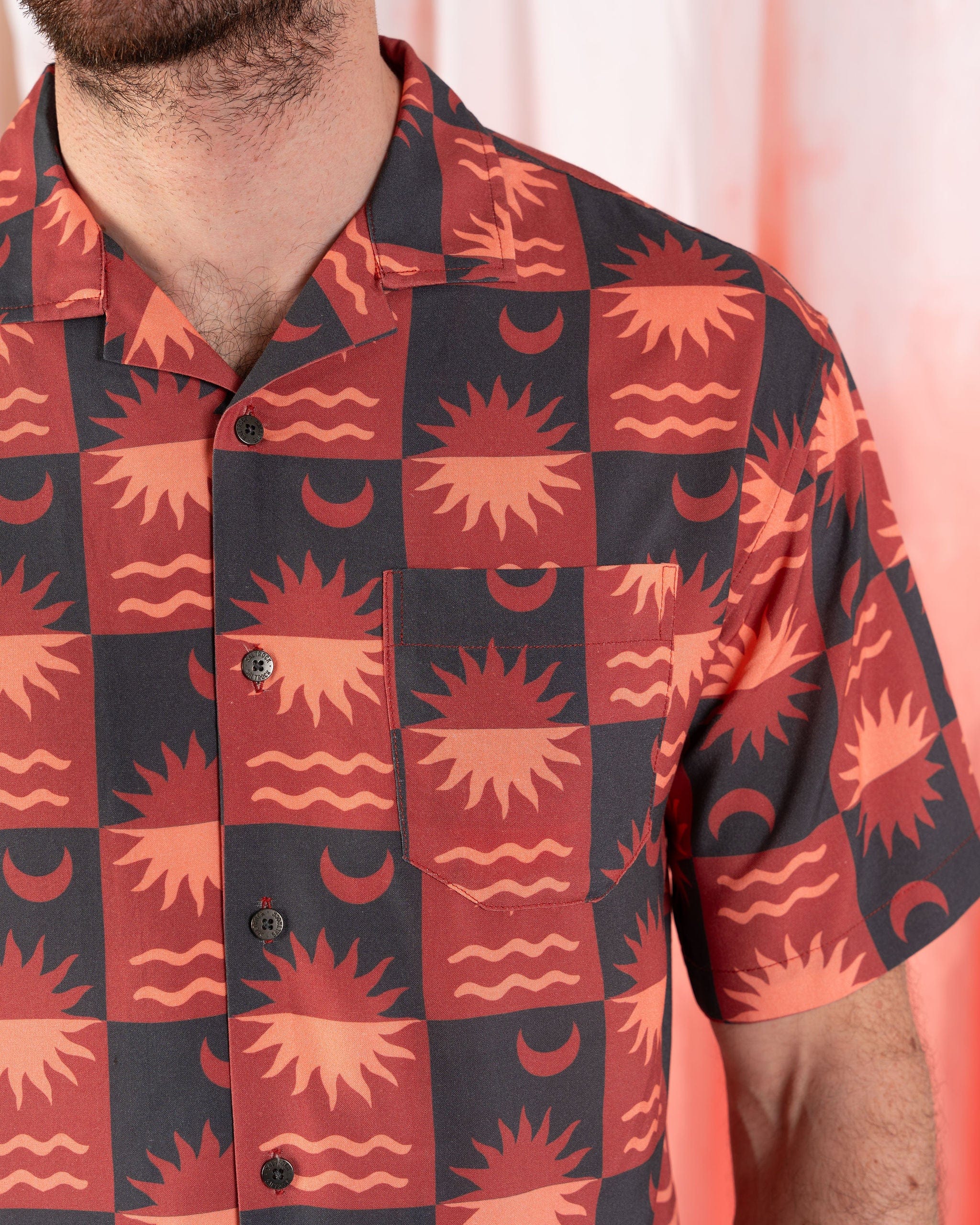 Equinox - Mens Revere Shirt - Grey/Coral - Image 4