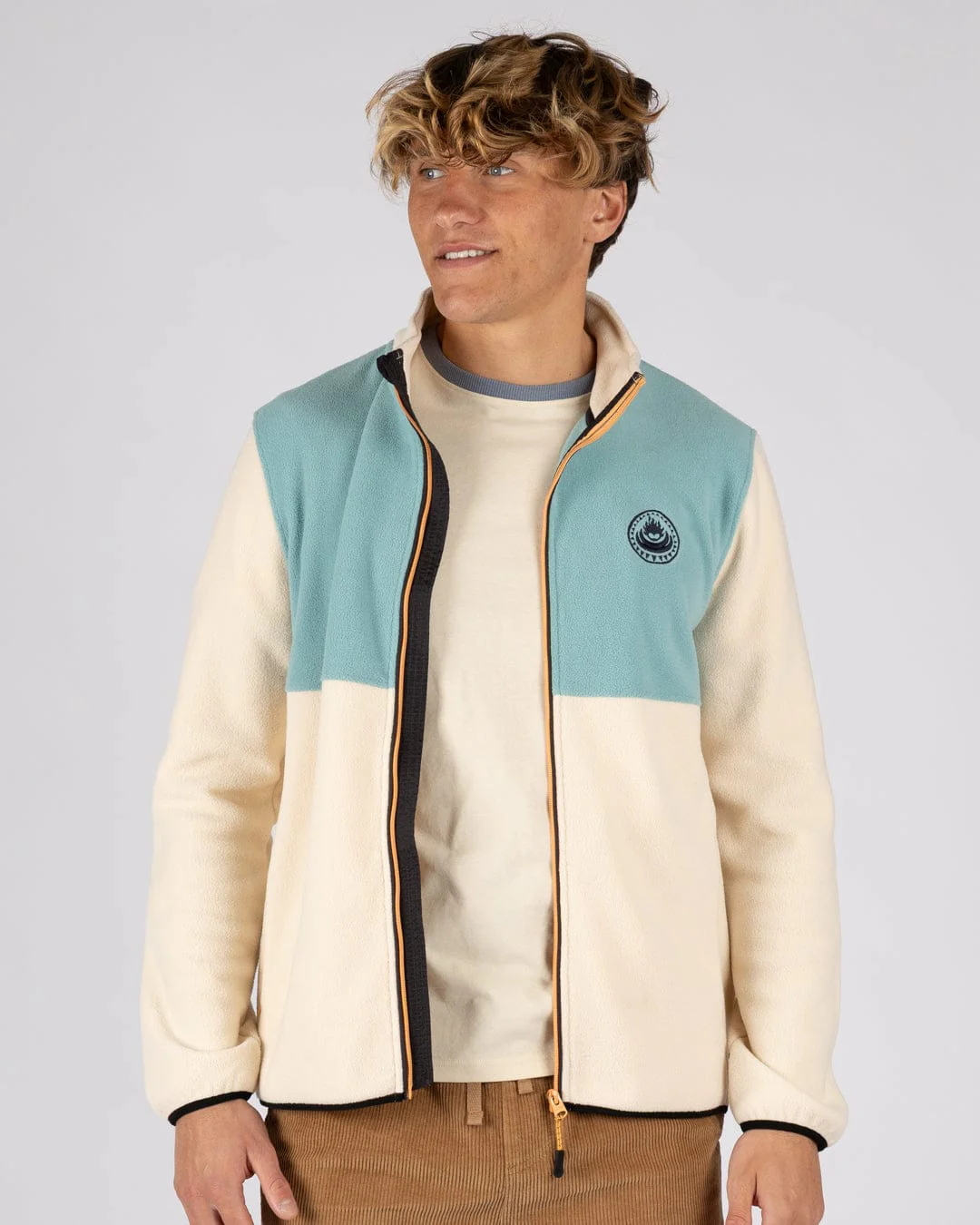 Faras - Mens Zip Through Fleece - Cream - Image 4