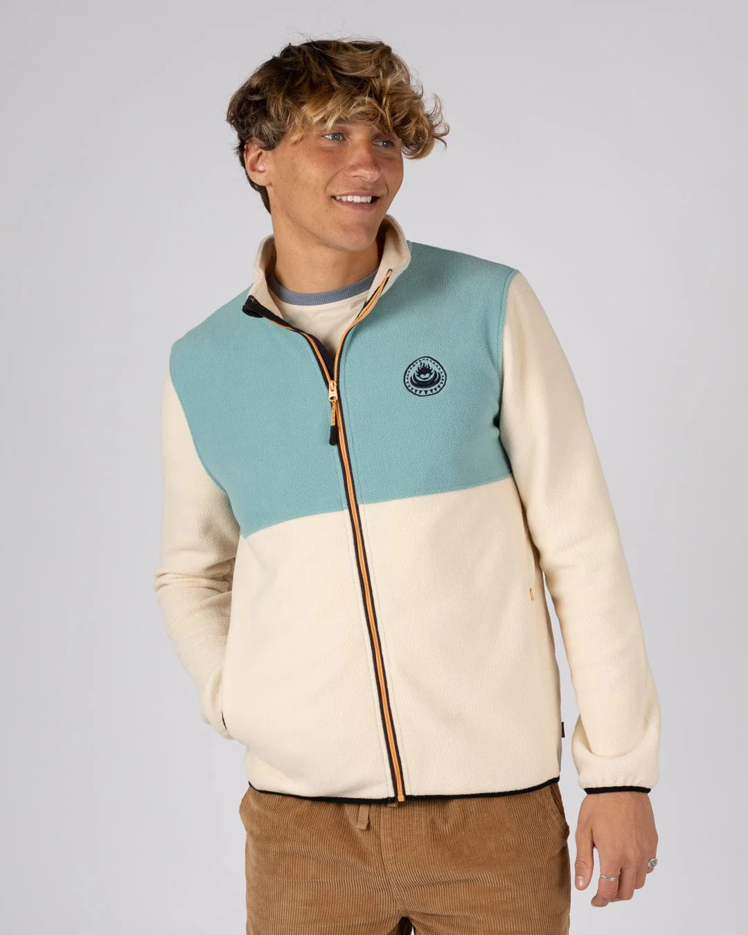 Faras - Mens Zip Through Fleece - Cream - Image 6