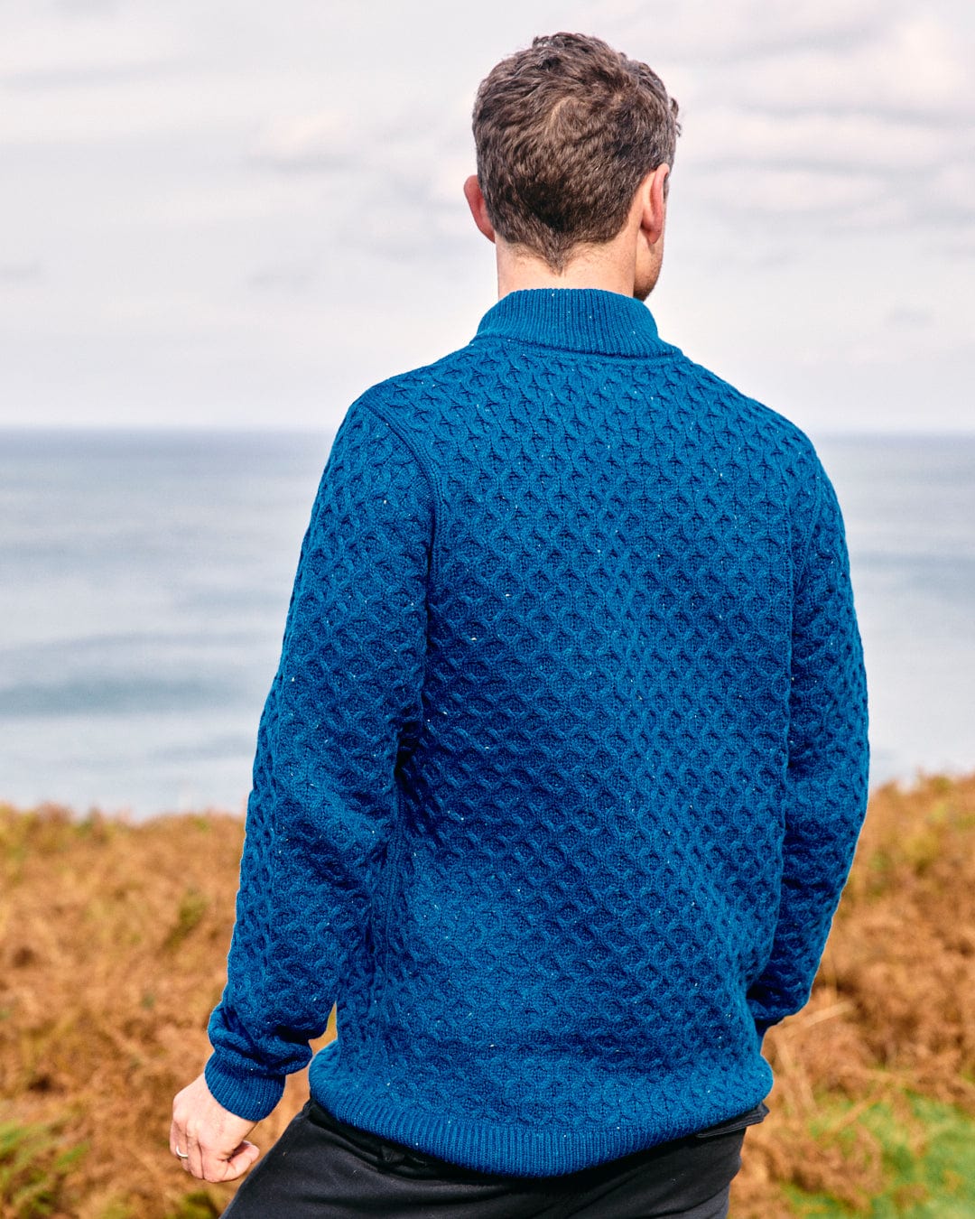 Flint - Mens 1/4 Neck Zip Knit - Blue - Image 3