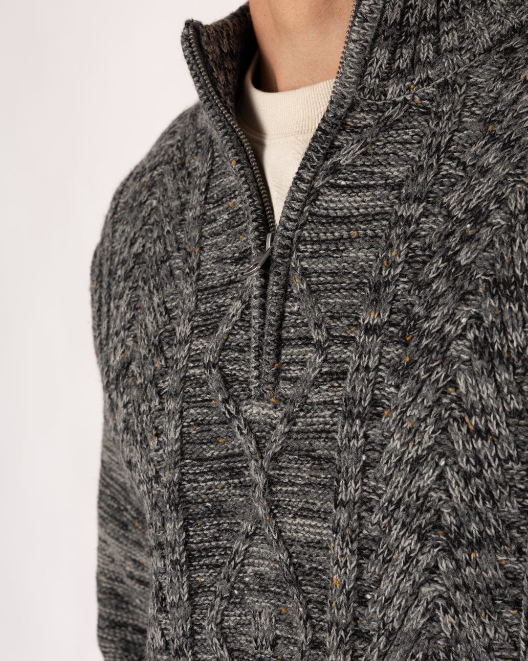 Flint 2 - Mens 1/4 Neck Zip Knit - Dark Grey - Image 2