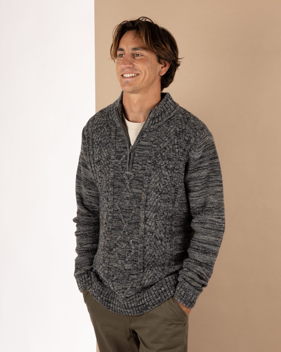 Flint 2 - Mens 1/4 Neck Zip Knit - Dark Grey - Image 4