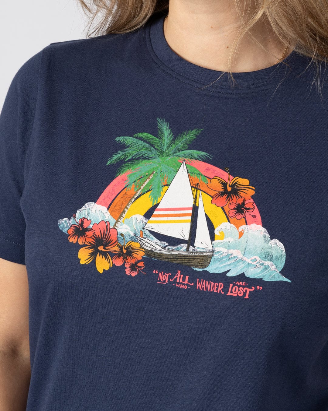 Floral Lost Ships - Womens T-Shirt - Blue - Image 3