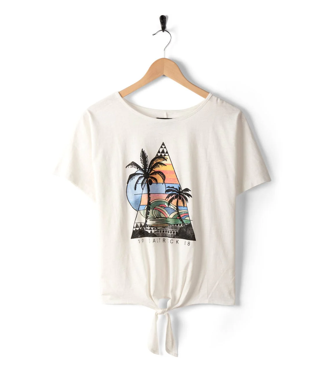 Geo Beach - Womens Tie Front T-Shirt - White - Image 2