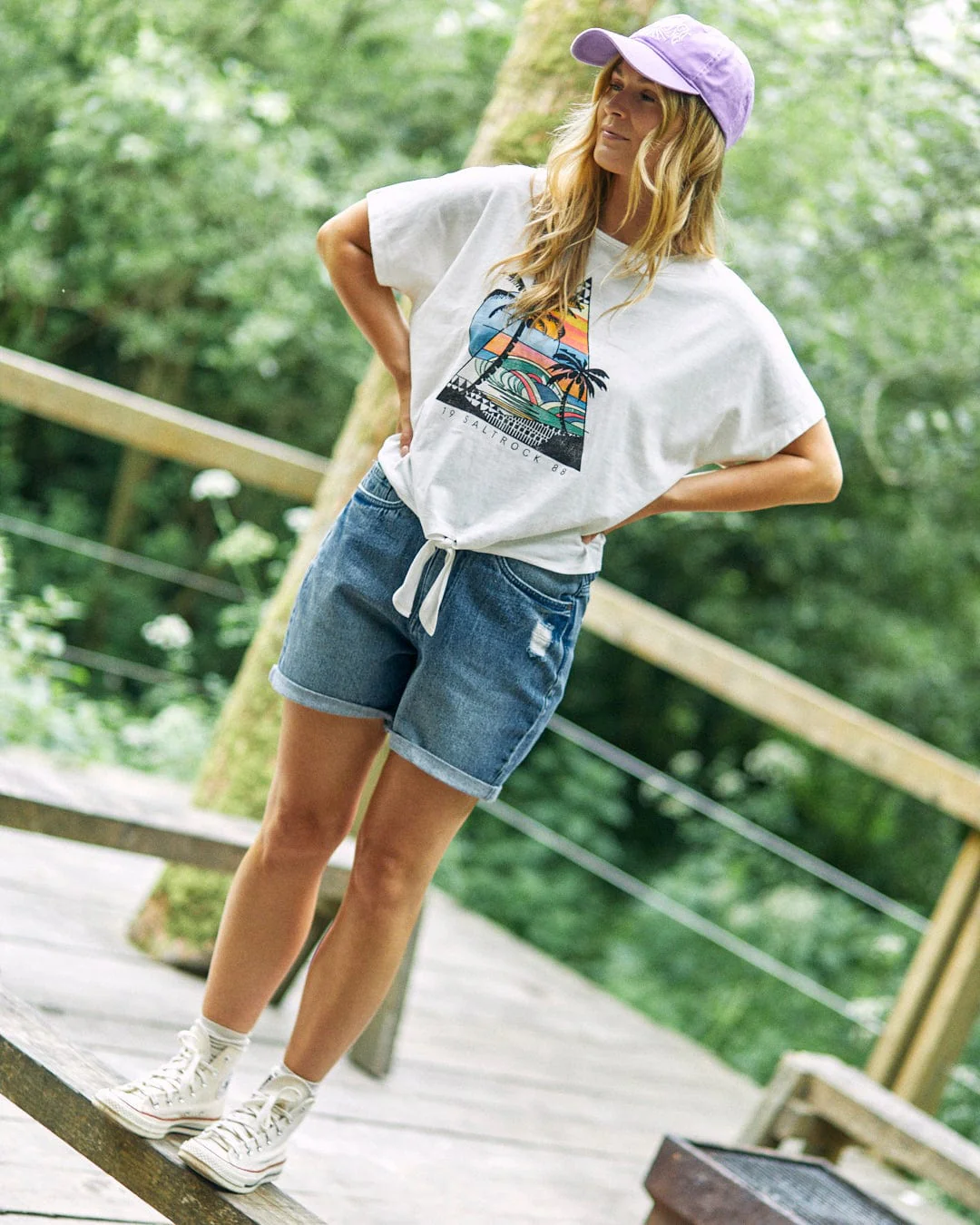 Geo Beach - Womens Tie Front T-Shirt - White - Image 3