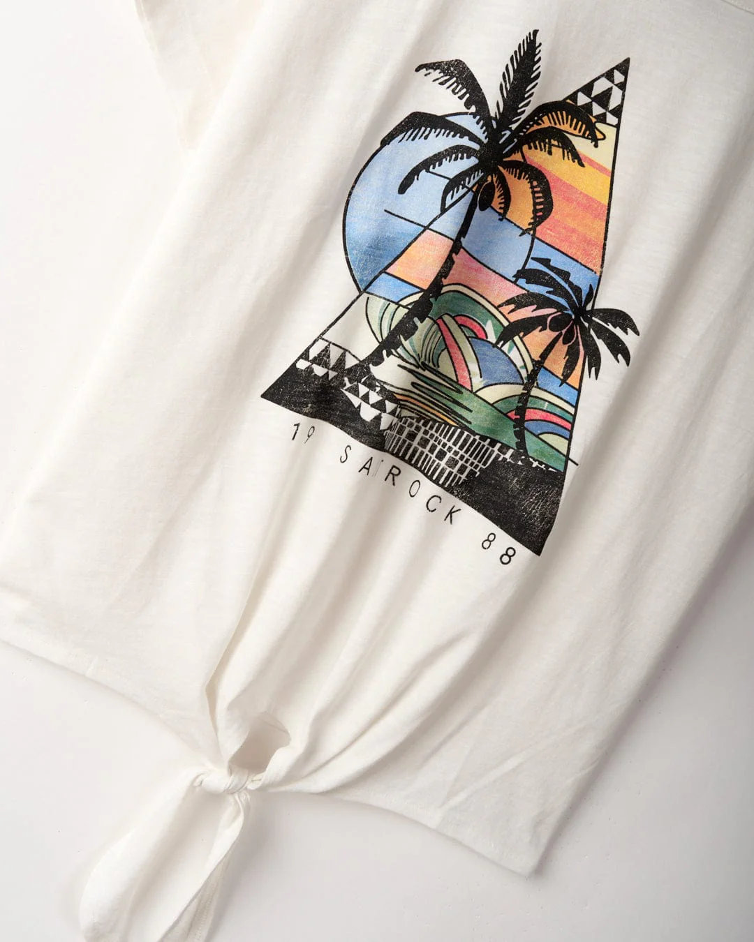 Geo Beach - Womens Tie Front T-Shirt - White - Image 4
