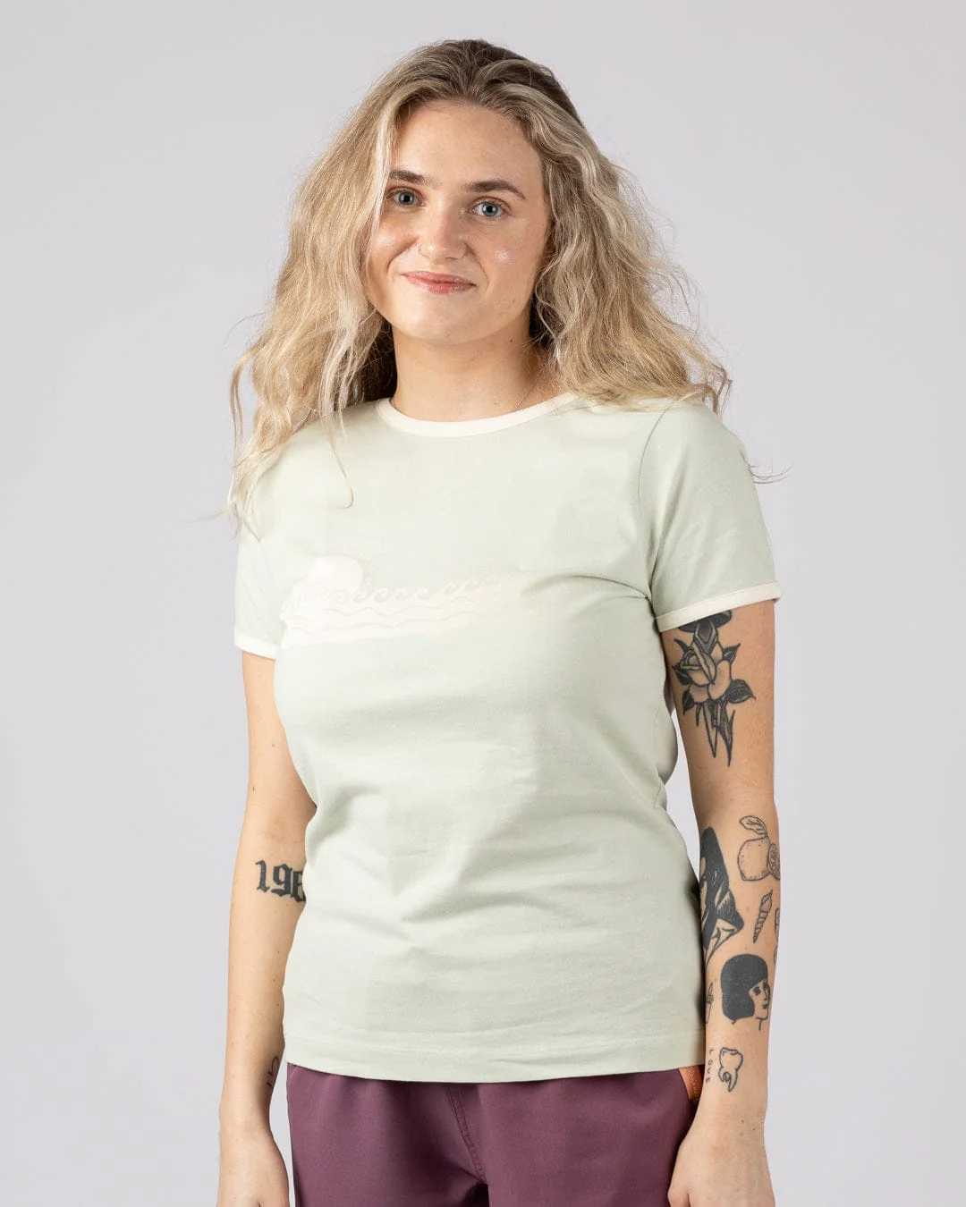 Golden Hour - Womens Short Sleeve Ringer T-Shirt - Light Green - Image 2