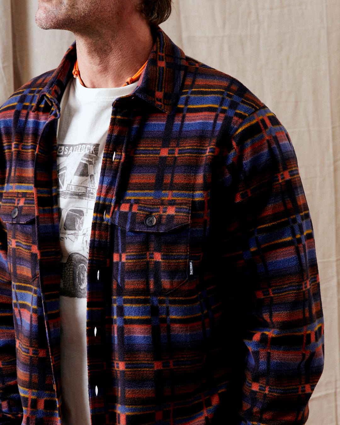 Grid - Mens Recycled Fleece Shirt - Purple - Image 10