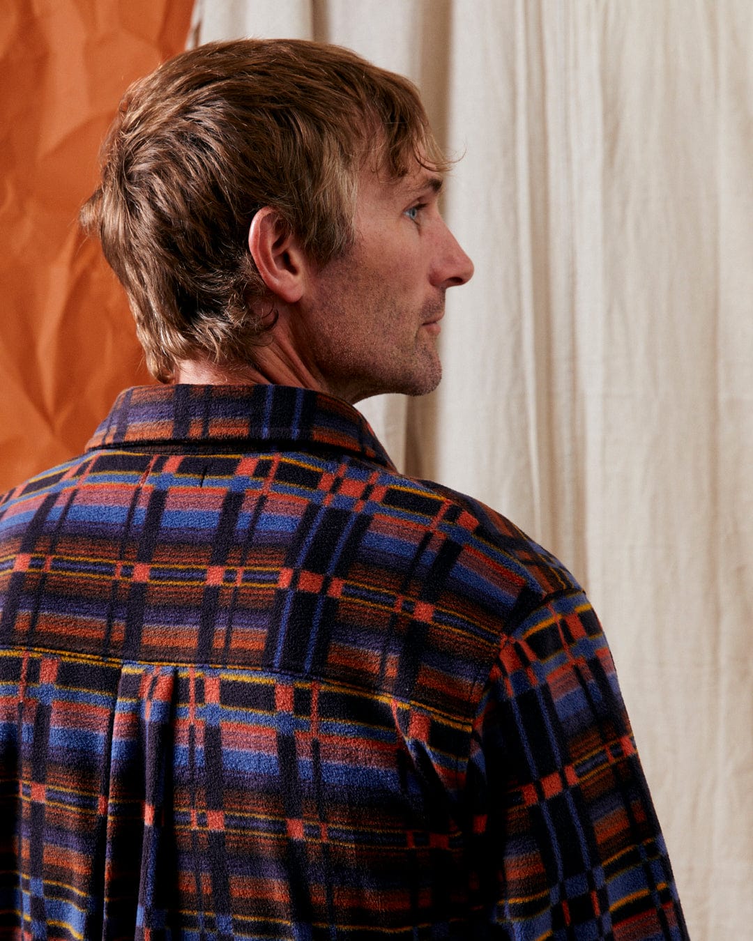 Grid - Mens Recycled Fleece Shirt - Purple - Image 5