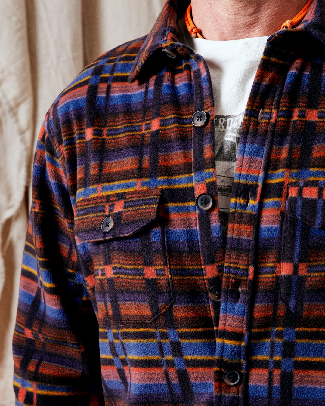 Grid - Mens Recycled Fleece Shirt - Purple - Image 9
