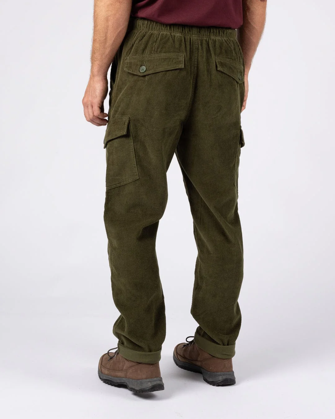 Grove - Mens Corduroy Cargo Trousers - Dark Green - Image 2