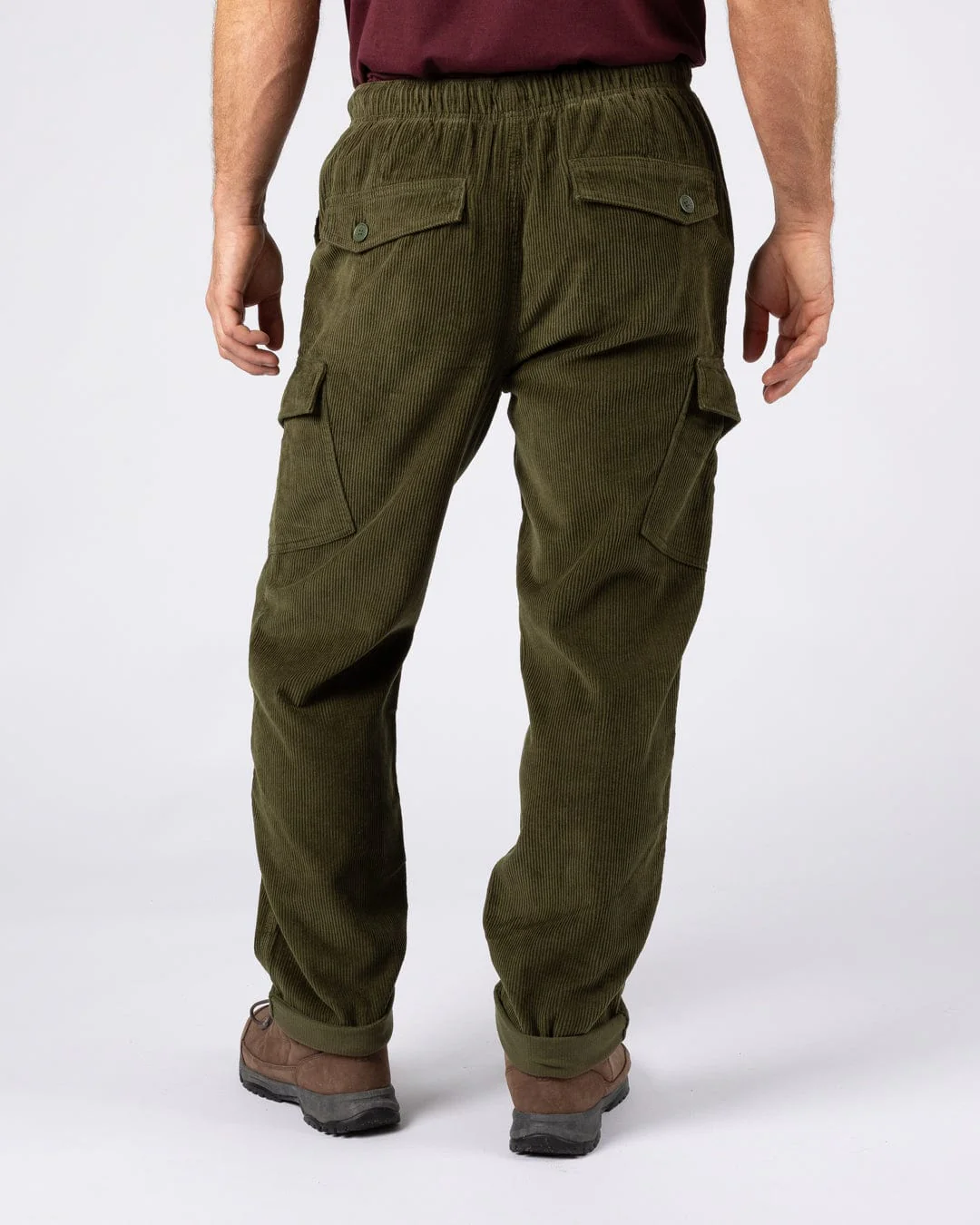 Grove - Mens Corduroy Cargo Trousers - Dark Green - Image 4