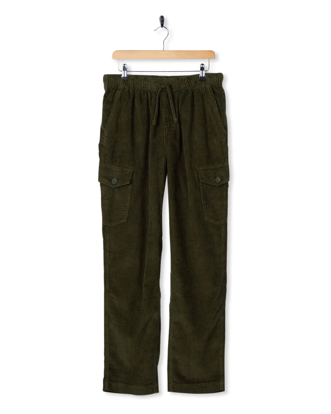 Grove - Mens Corduroy Cargo Trousers - Dark Green - Image 5